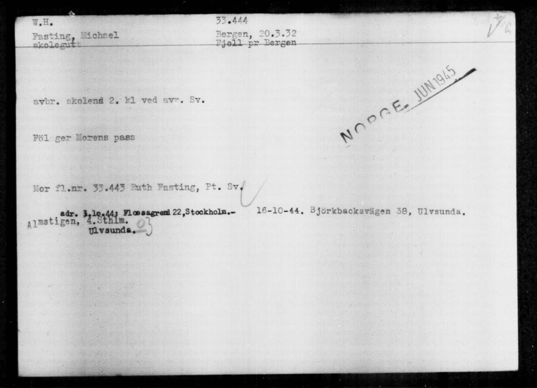 Utenriksstasjonene, Legasjonen i Stockholm, Flyktningkontoret, AV/RA-S-6753/V/Va/L0013: Kjesäterkartoteket, flyktninger med registreringsnr. 31500-34731, 1940-1945, p. 2048