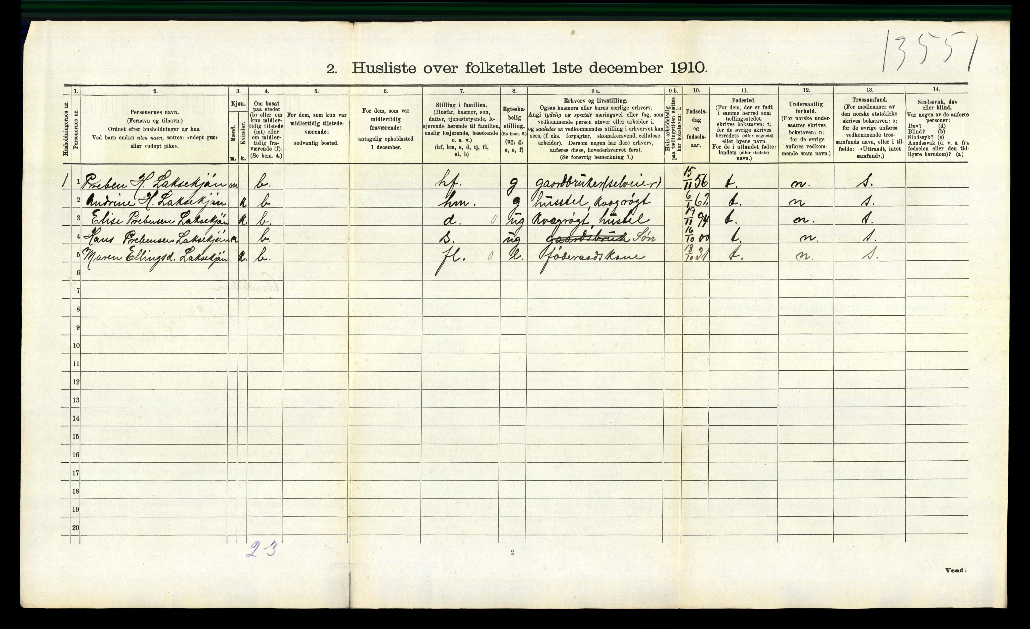 RA, 1910 census for Andebu, 1910, p. 752