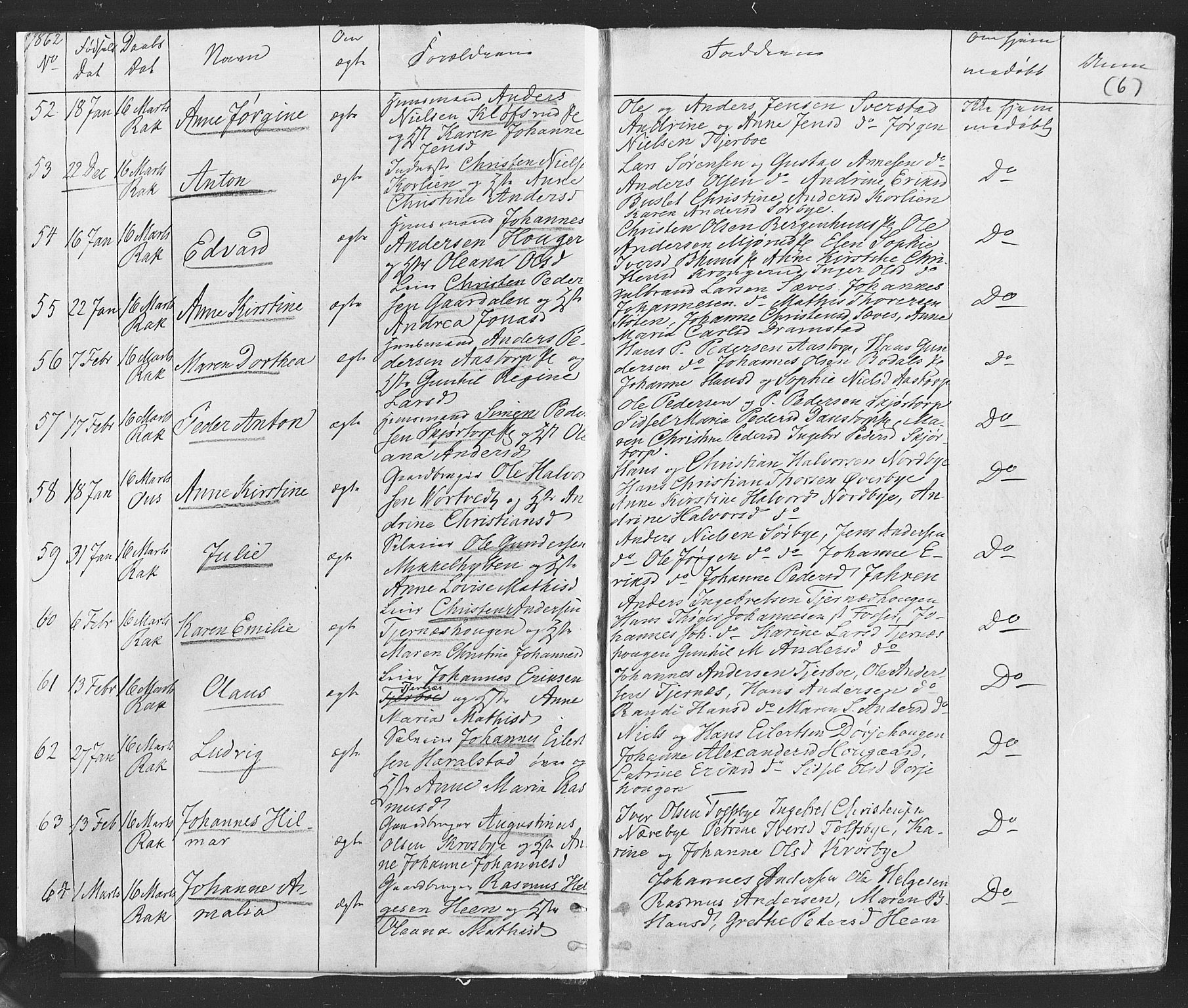 Rakkestad prestekontor Kirkebøker, AV/SAO-A-2008/F/Fa/L0011: Parish register (official) no. I 11, 1862-1877, p. 6