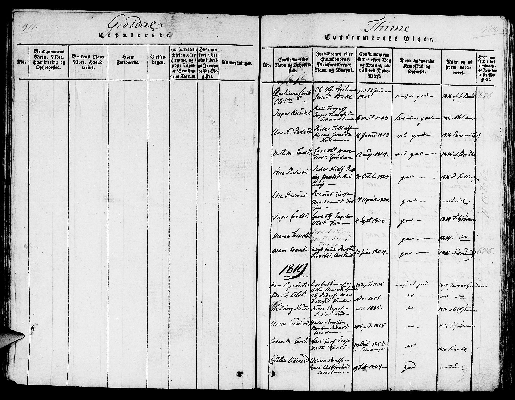 Lye sokneprestkontor, SAST/A-101794/001/30/30BA/L0003: Parish register (official) no. A 3 /1, 1816-1826, p. 477-478