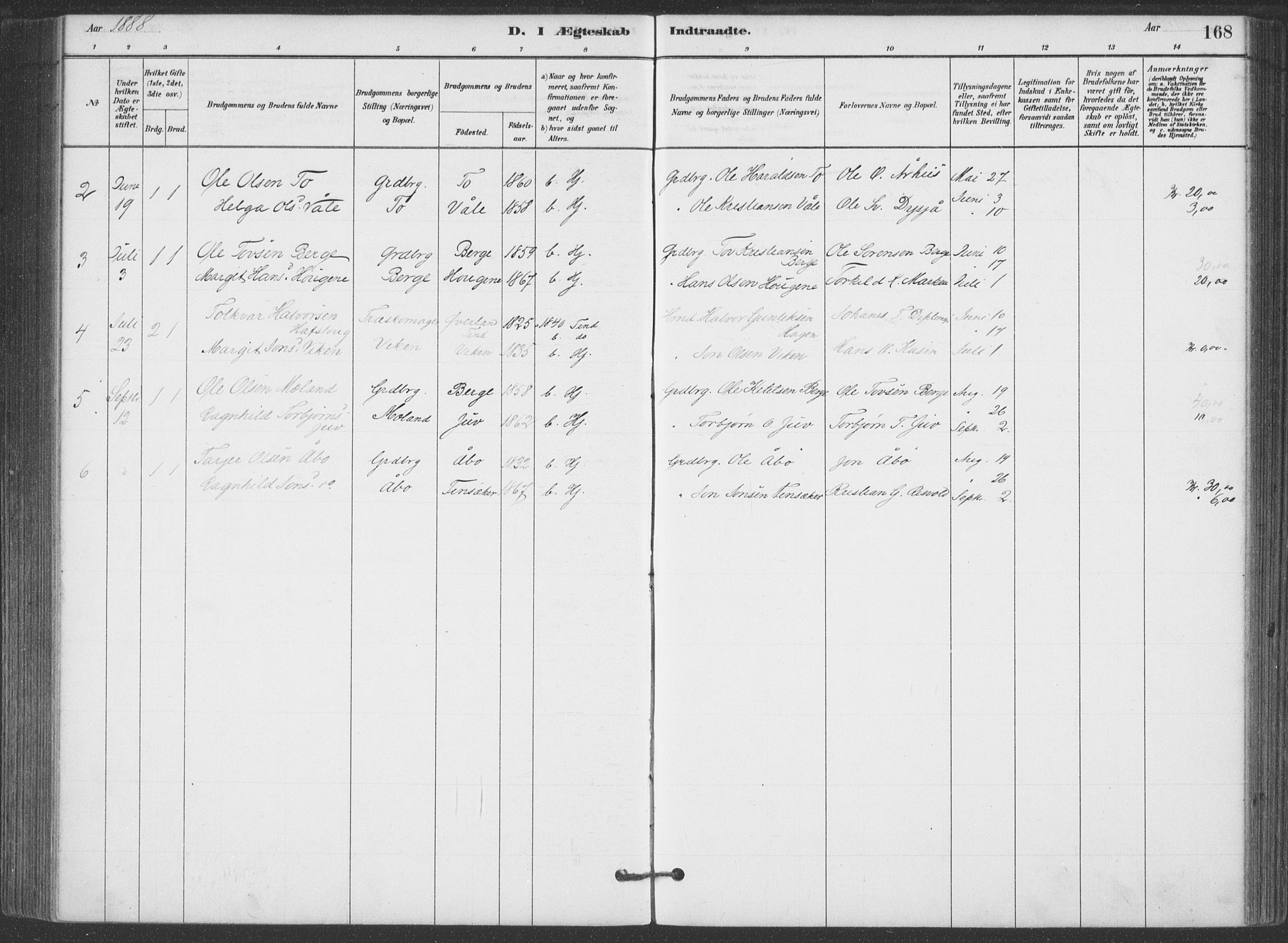 Hjartdal kirkebøker, SAKO/A-270/F/Fa/L0010: Parish register (official) no. I 10, 1880-1929, p. 168