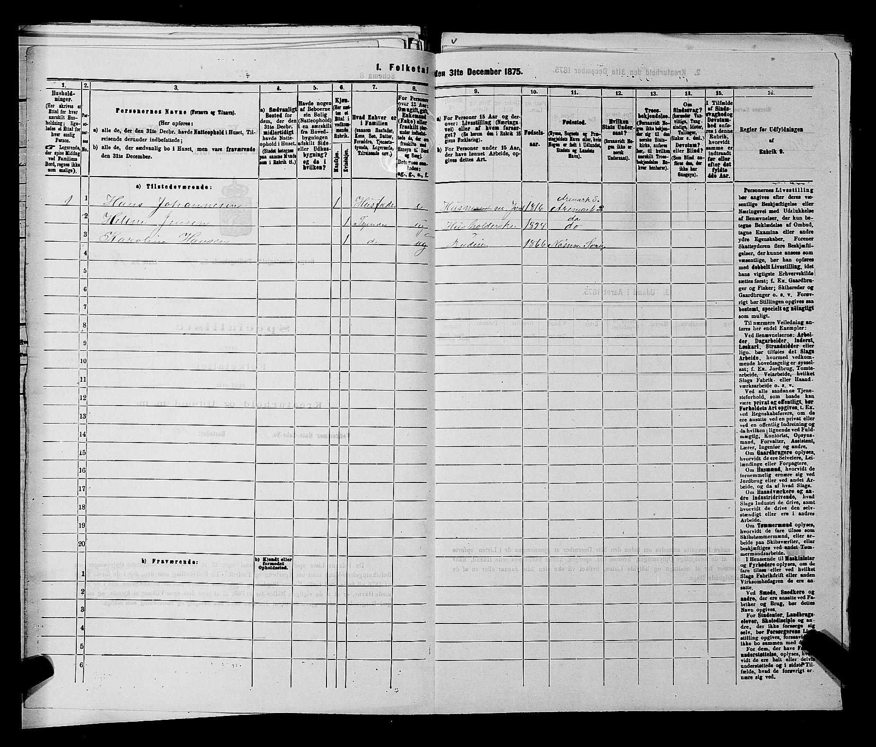 RA, 1875 census for 0116P Berg, 1875, p. 1166