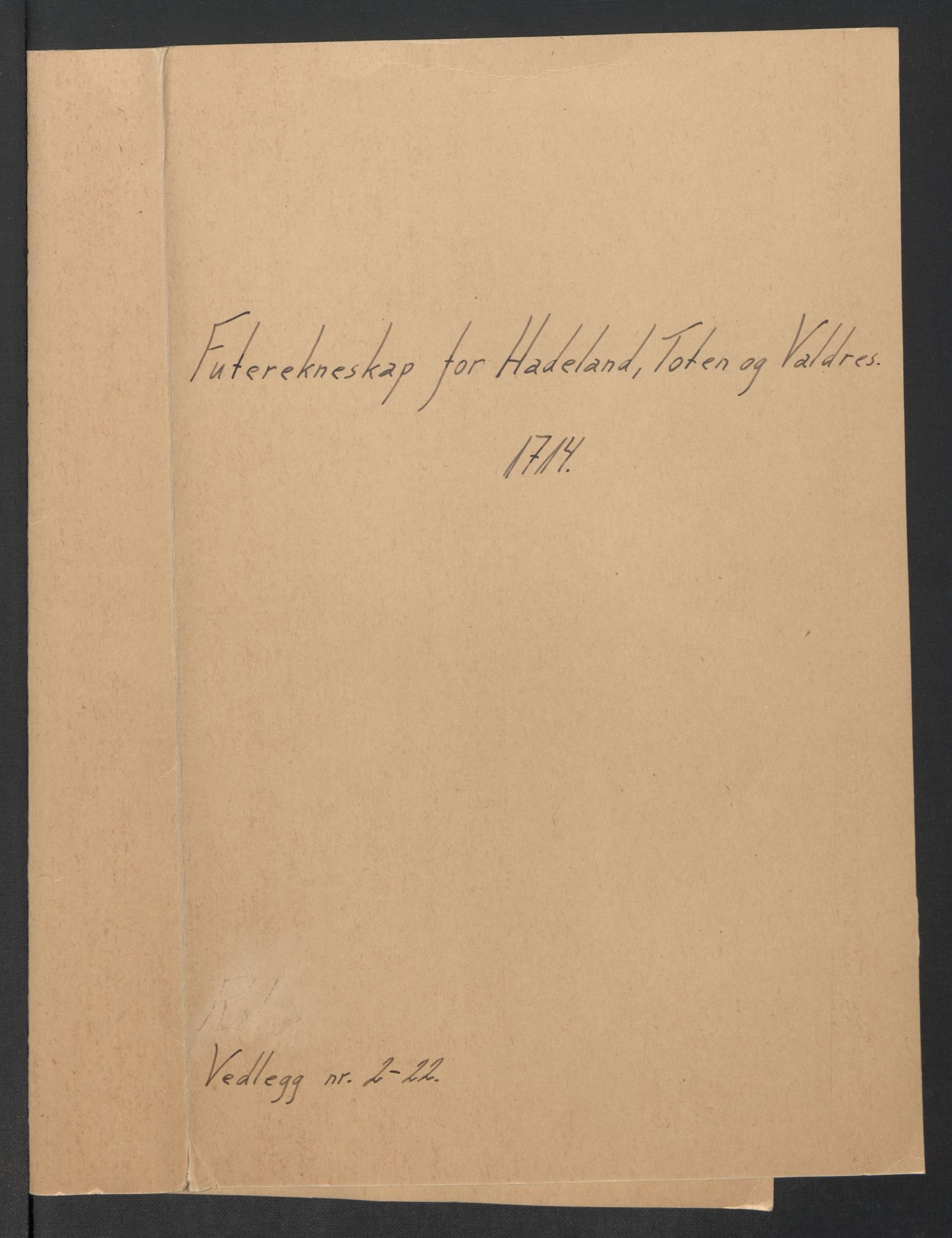 Rentekammeret inntil 1814, Reviderte regnskaper, Fogderegnskap, RA/EA-4092/R18/L1313: Fogderegnskap Hadeland, Toten og Valdres, 1714, p. 2