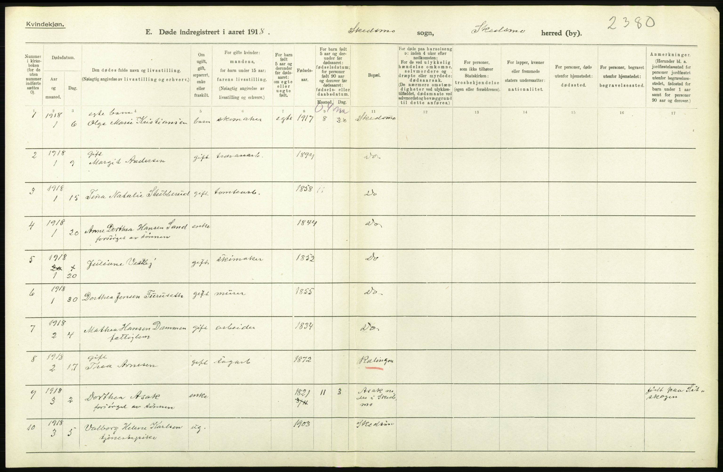 Statistisk sentralbyrå, Sosiodemografiske emner, Befolkning, RA/S-2228/D/Df/Dfb/Dfbh/L0006: Akershus fylke: Døde. Bygder og byer., 1918, p. 574