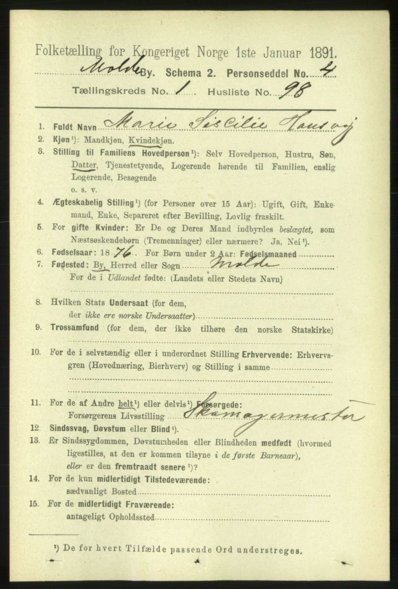 RA, 1891 census for 1502 Molde, 1891, p. 1097