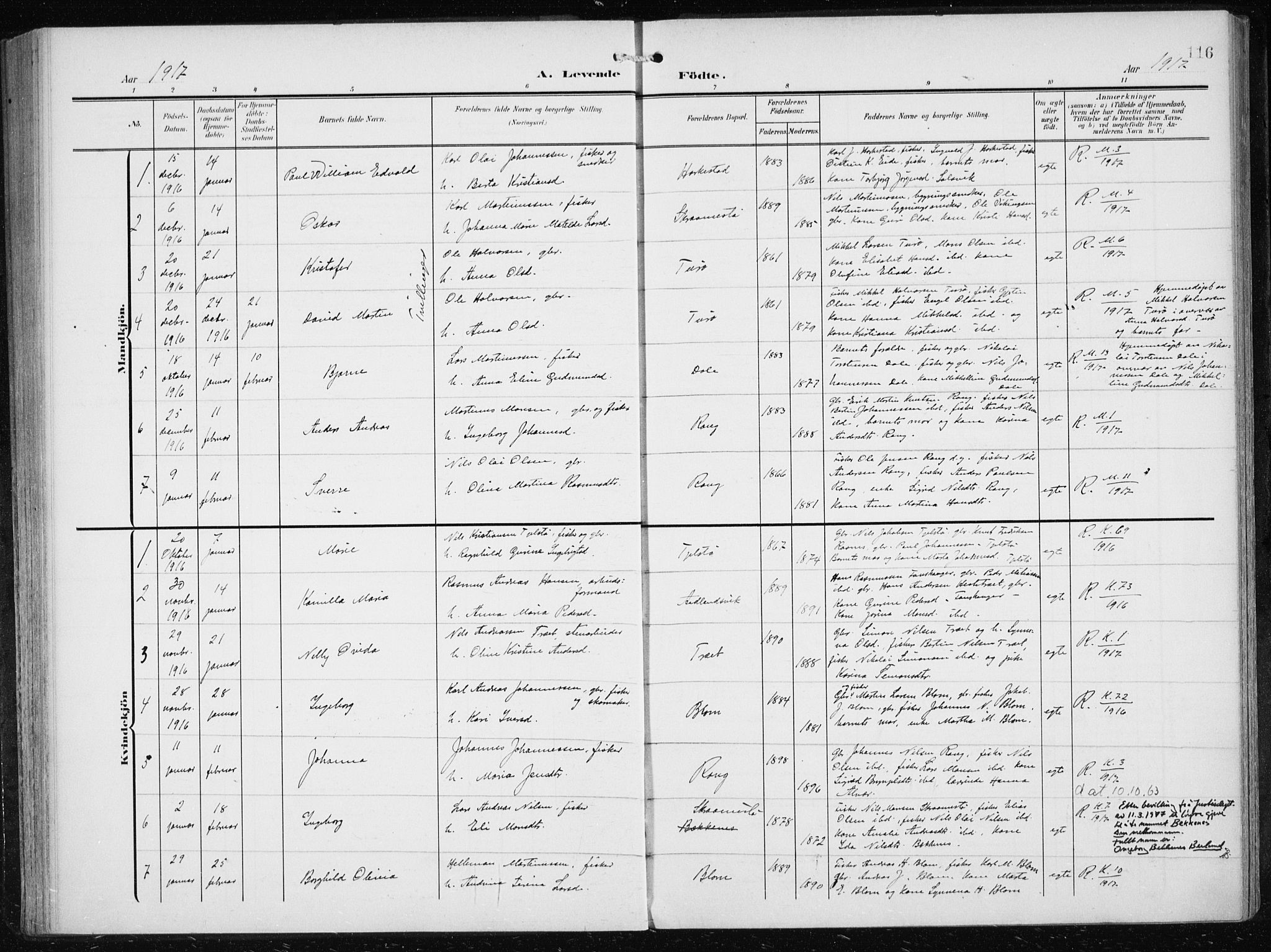 Herdla Sokneprestembete, SAB/A-75701/H/Haa: Parish register (official) no. A 5, 1905-1918, p. 116