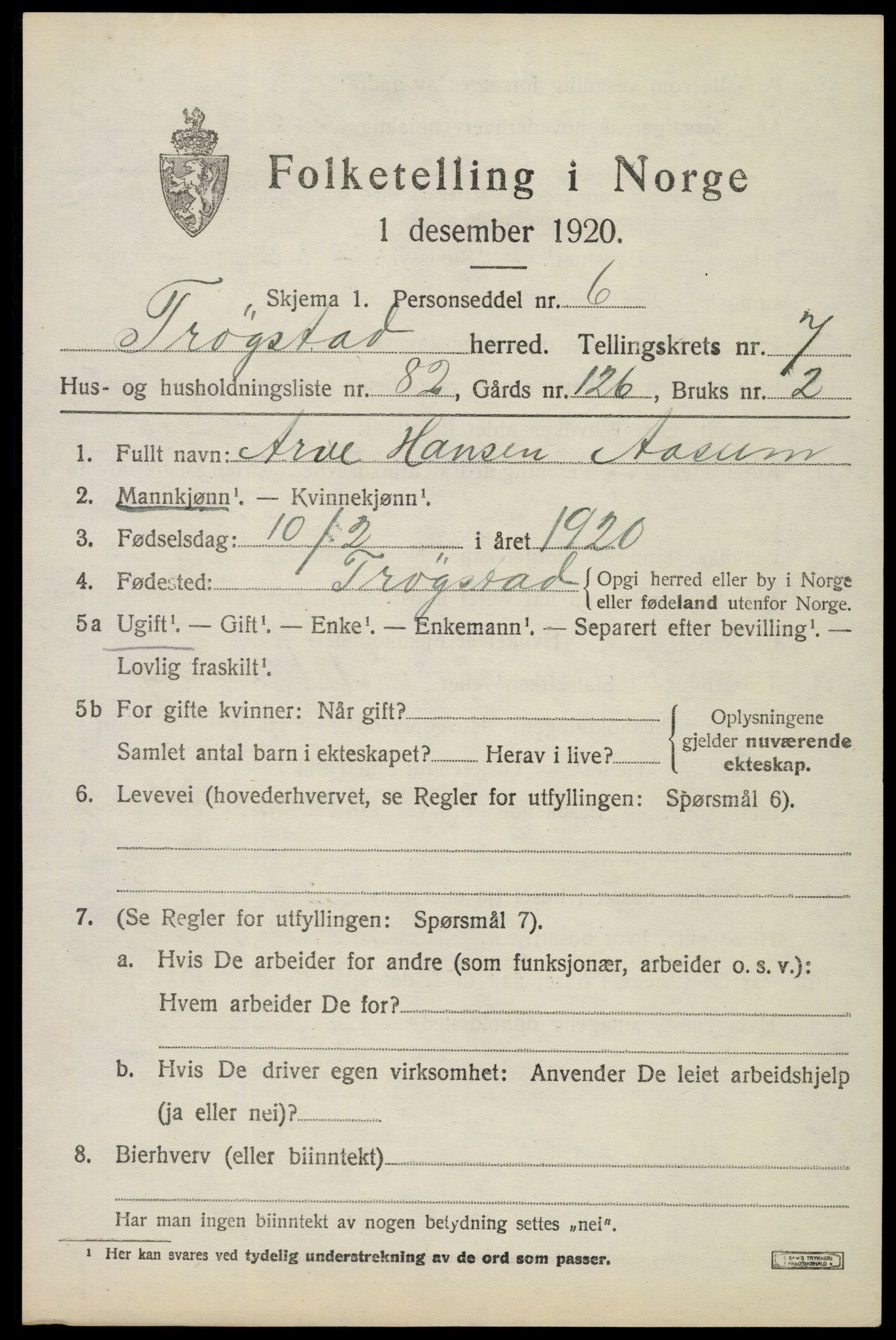 SAO, 1920 census for Trøgstad, 1920, p. 8422