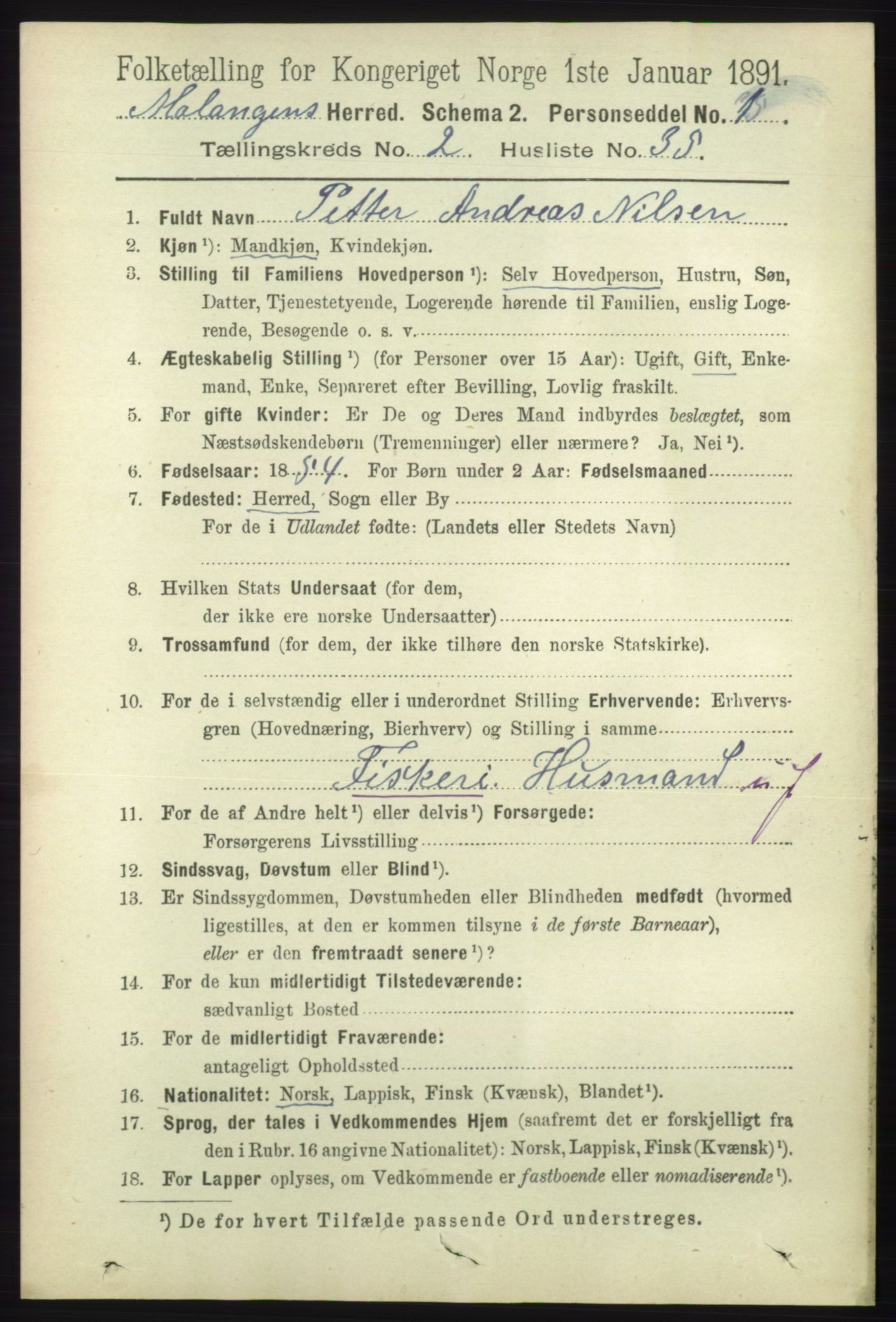 RA, 1891 census for 1932 Malangen, 1891, p. 684