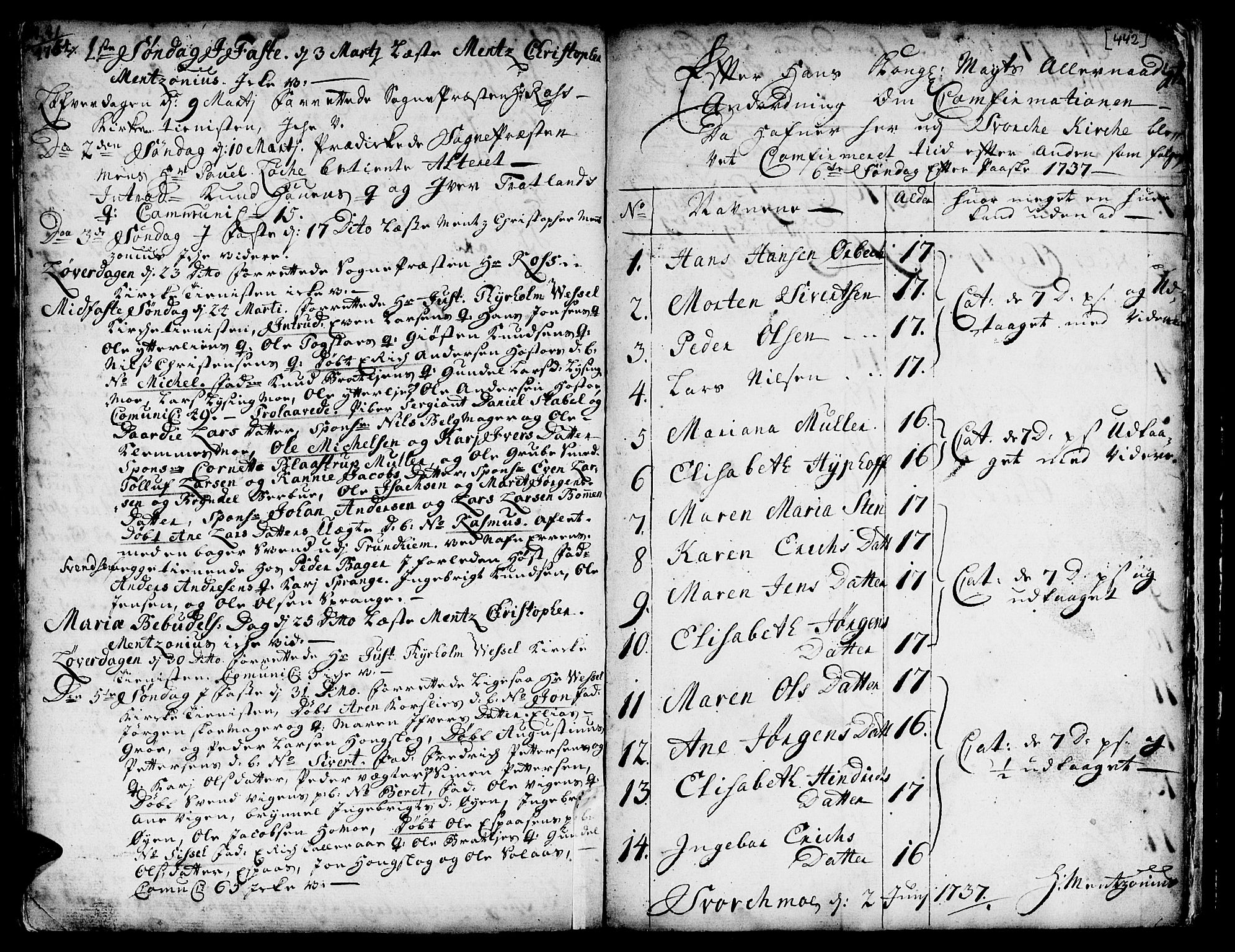 Ministerialprotokoller, klokkerbøker og fødselsregistre - Sør-Trøndelag, AV/SAT-A-1456/671/L0839: Parish register (official) no. 671A01, 1730-1755, p. 441-442