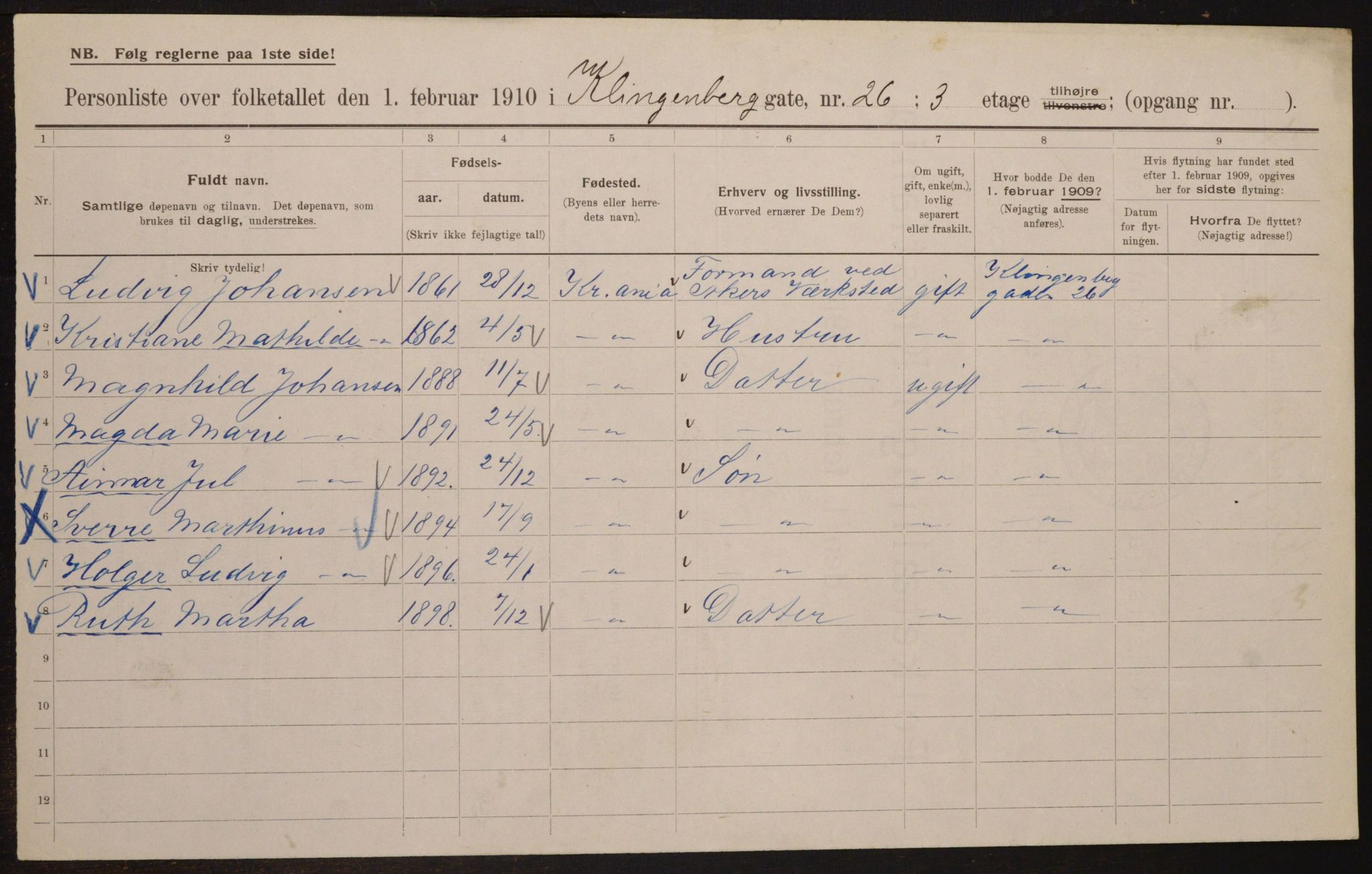 OBA, Municipal Census 1910 for Kristiania, 1910, p. 50610