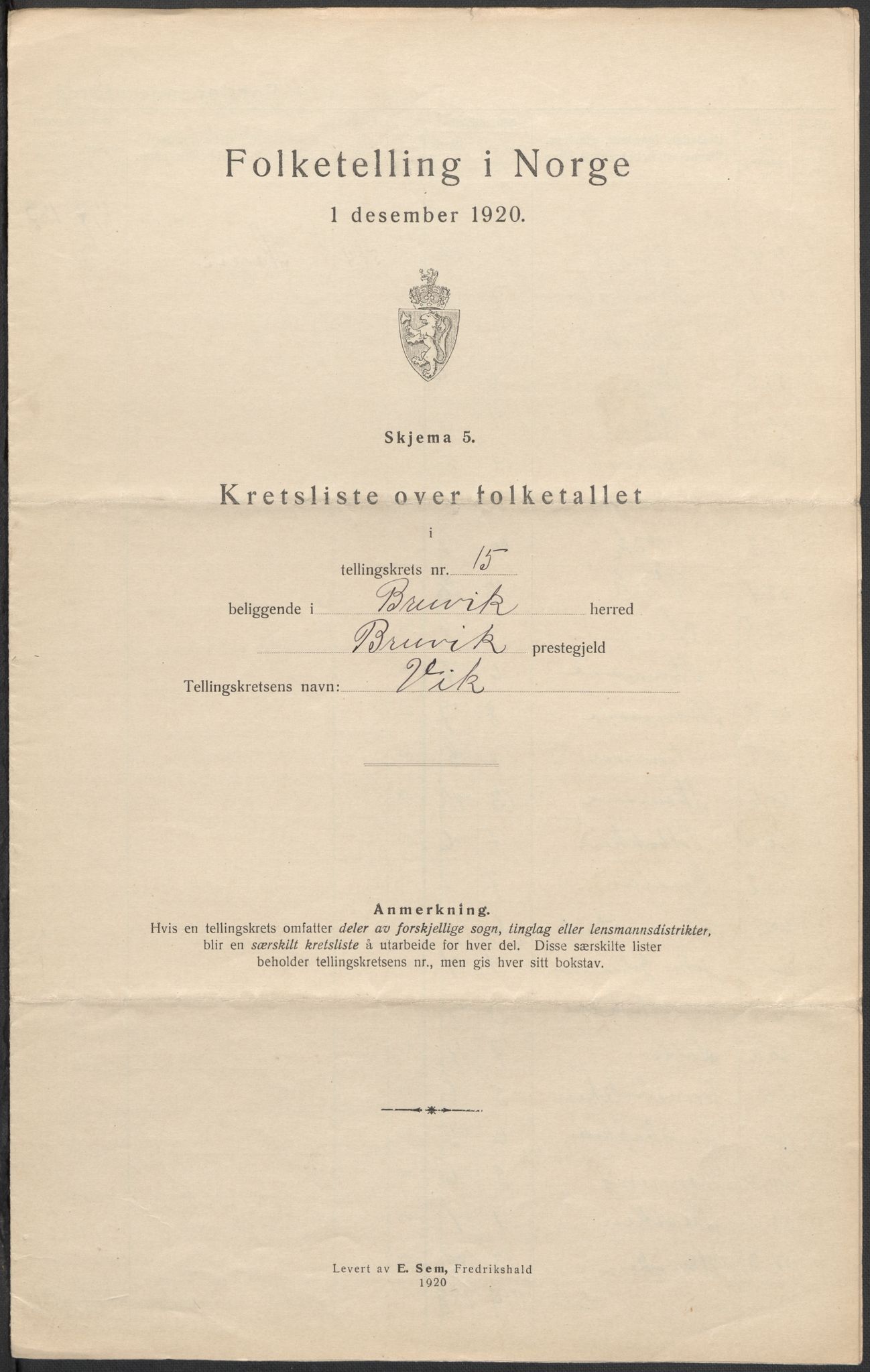 SAB, 1920 census for Bruvik, 1920, p. 47