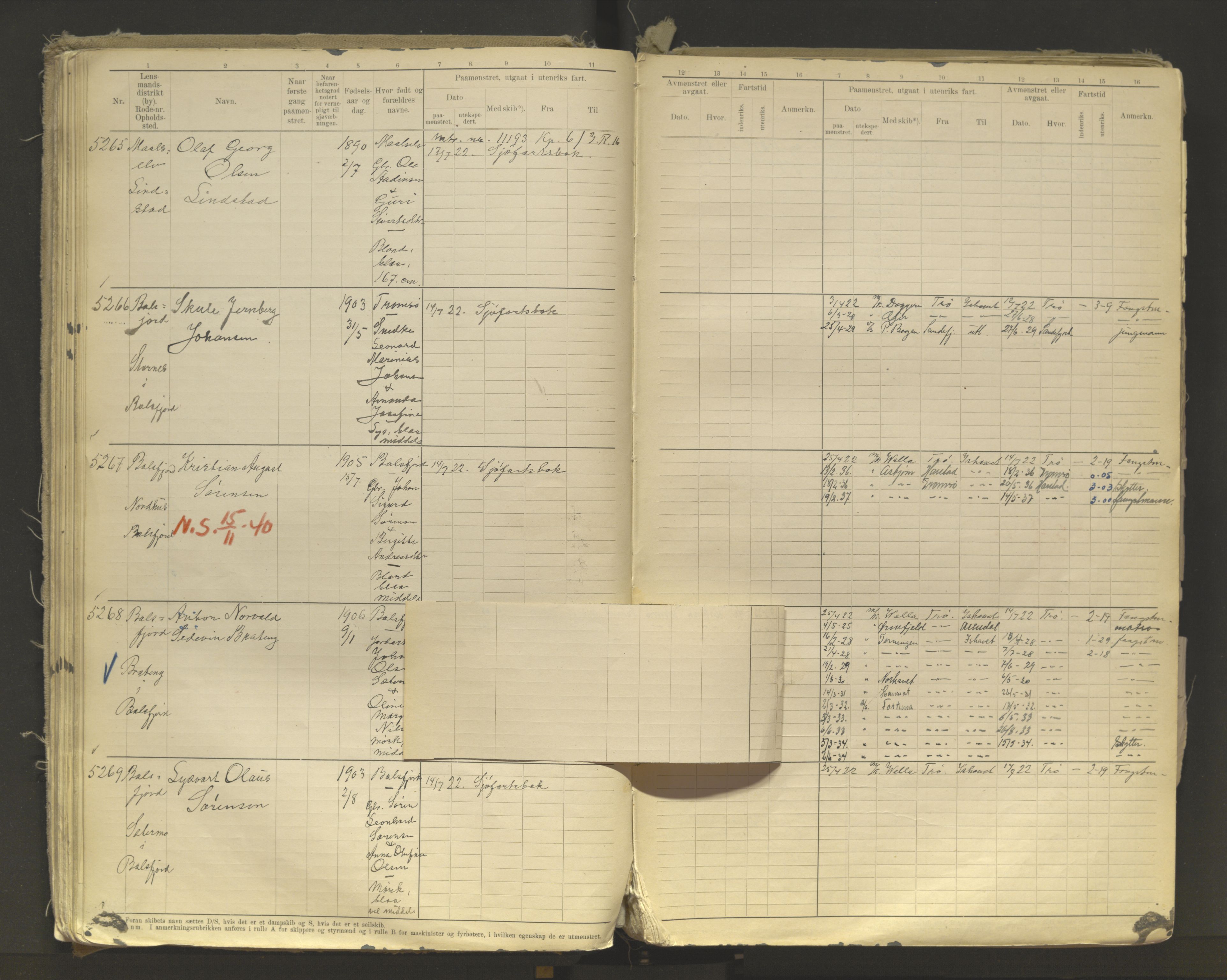 Tromsø sjømannskontor/innrullerings-/mønstringsdistrikt, AV/SATØ-S-0243/F/Fb/L0011: Annotasjonsrulle. Defekt: løs innbinding. Nr. 4973-7517, 1920-1928