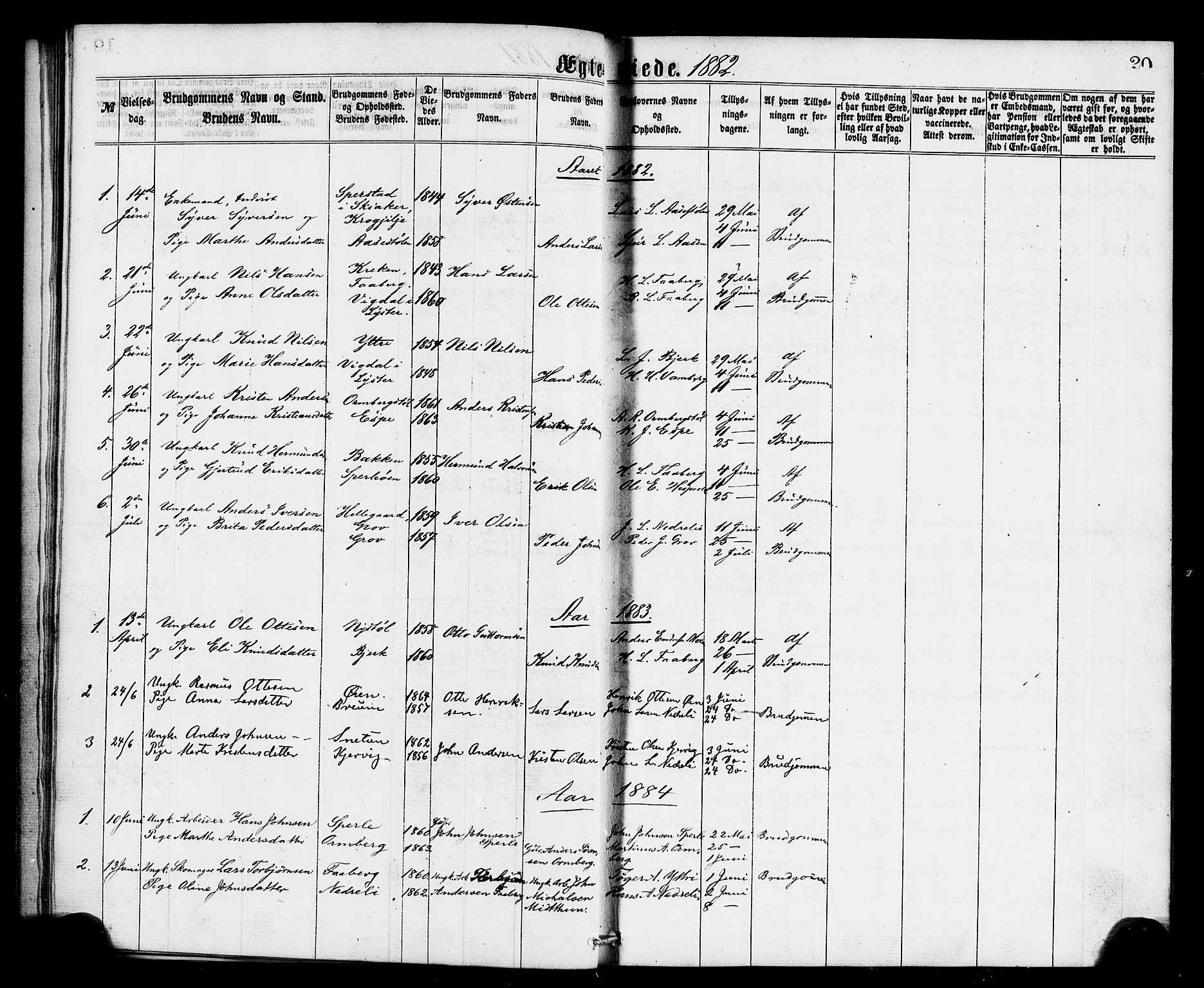 Jostedal sokneprestembete, SAB/A-80601/H/Haa/Haaa/L0008: Parish register (official) no. A 8, 1864-1886, p. 20