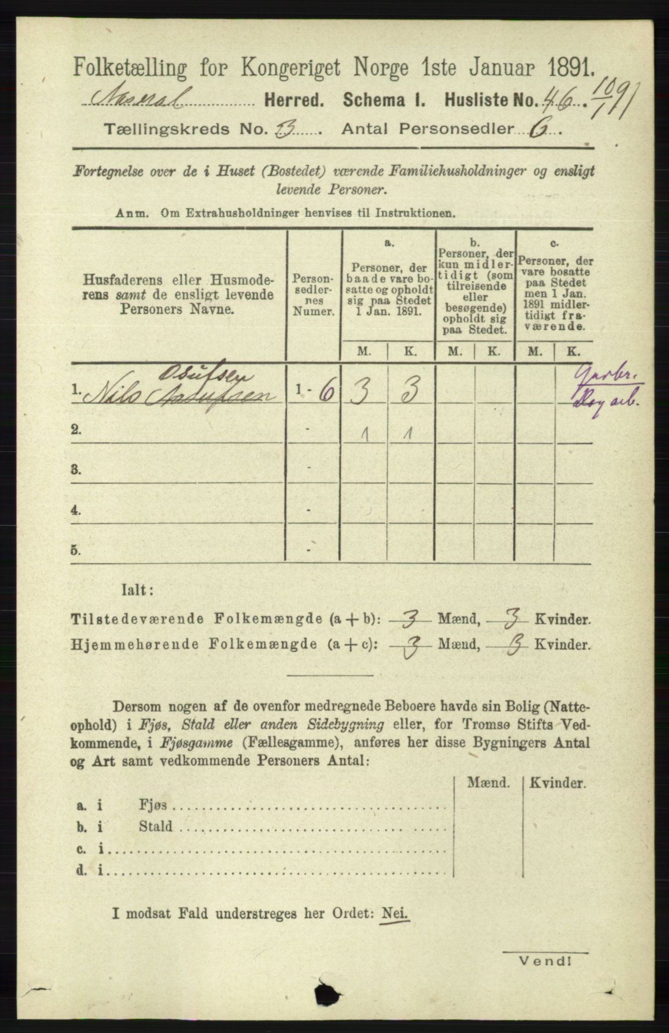 RA, 1891 census for 1026 Åseral, 1891, p. 769