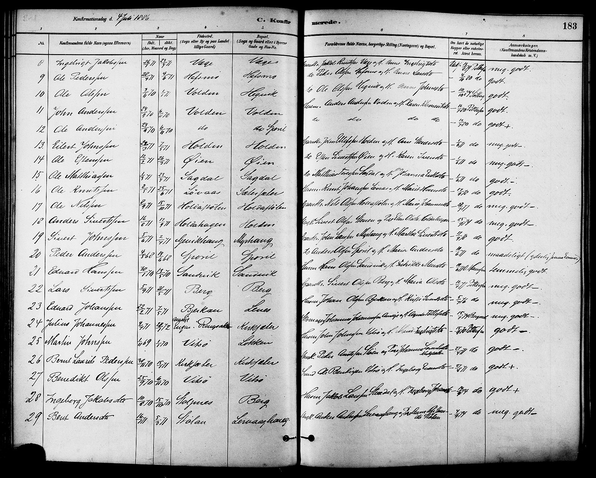 Ministerialprotokoller, klokkerbøker og fødselsregistre - Sør-Trøndelag, SAT/A-1456/630/L0496: Parish register (official) no. 630A09, 1879-1895, p. 183