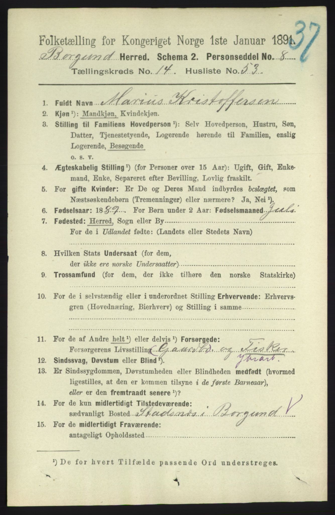 RA, 1891 census for 1531 Borgund, 1891, p. 4436