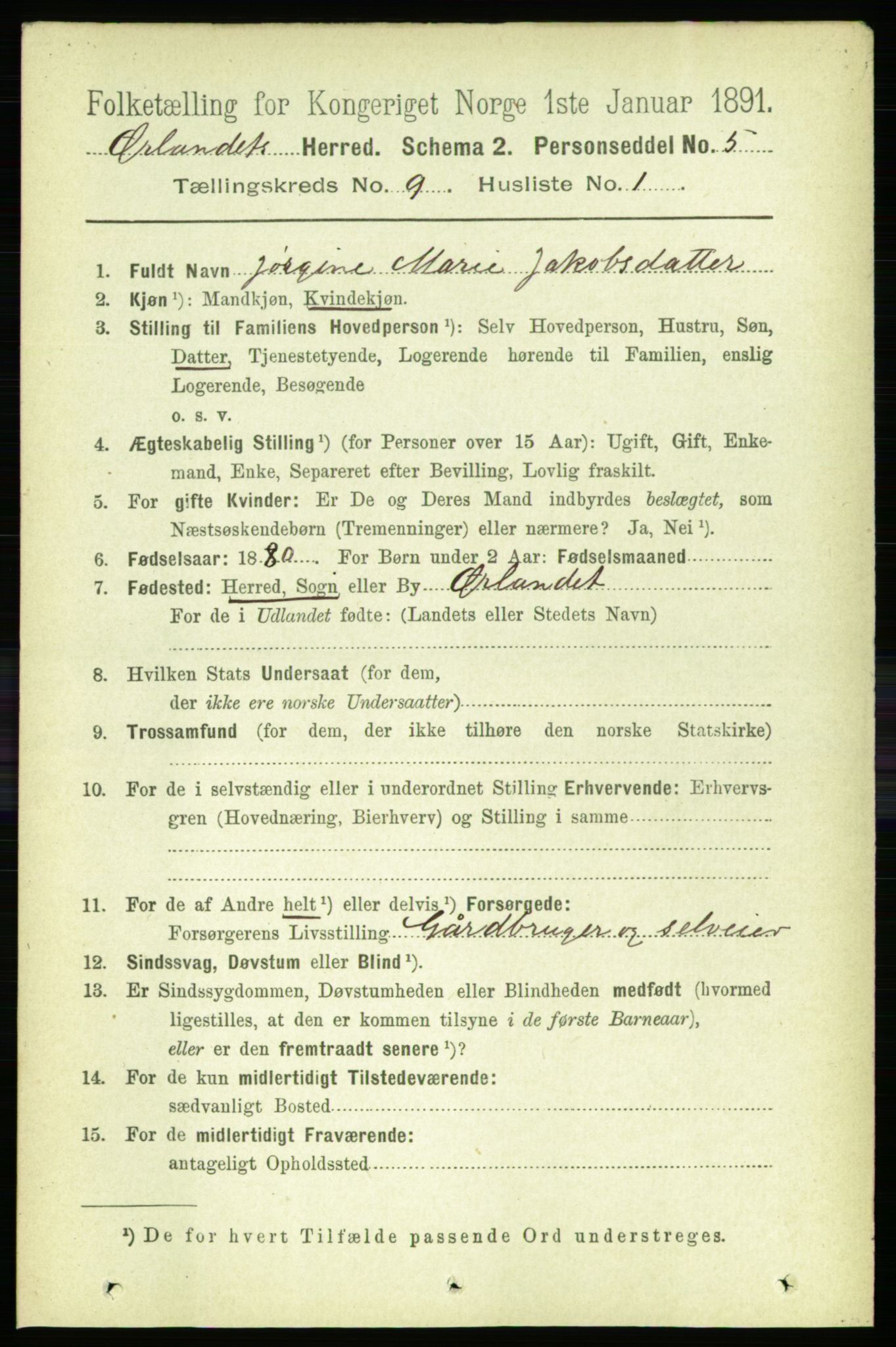 RA, 1891 census for 1621 Ørland, 1891, p. 3799