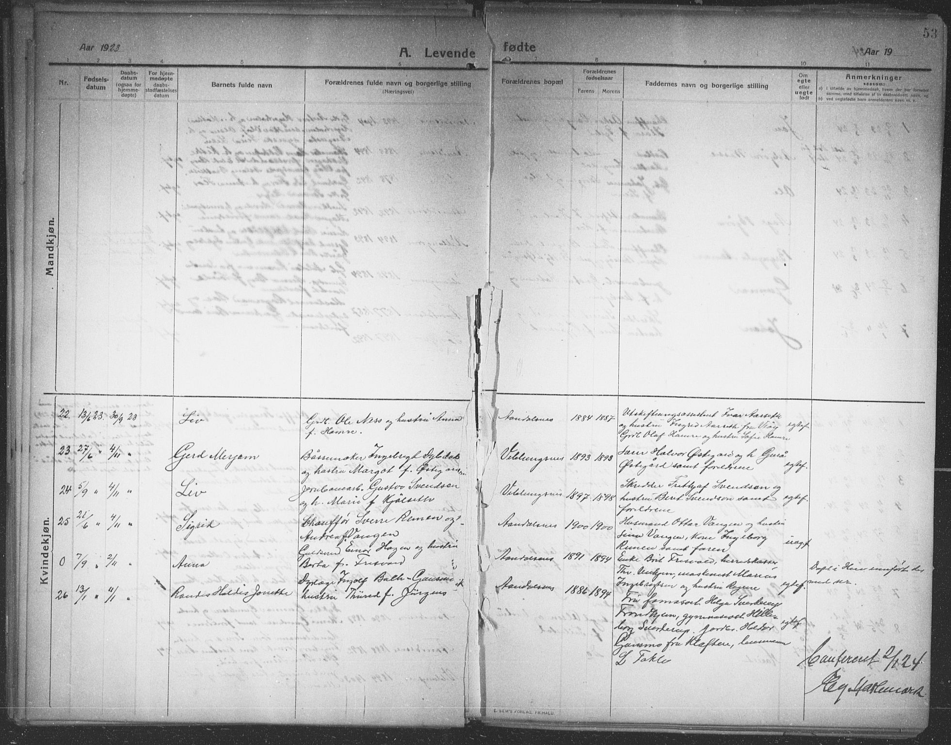 Ministerialprotokoller, klokkerbøker og fødselsregistre - Møre og Romsdal, AV/SAT-A-1454/544/L0581: Parish register (copy) no. 544C03, 1910-1937, p. 53