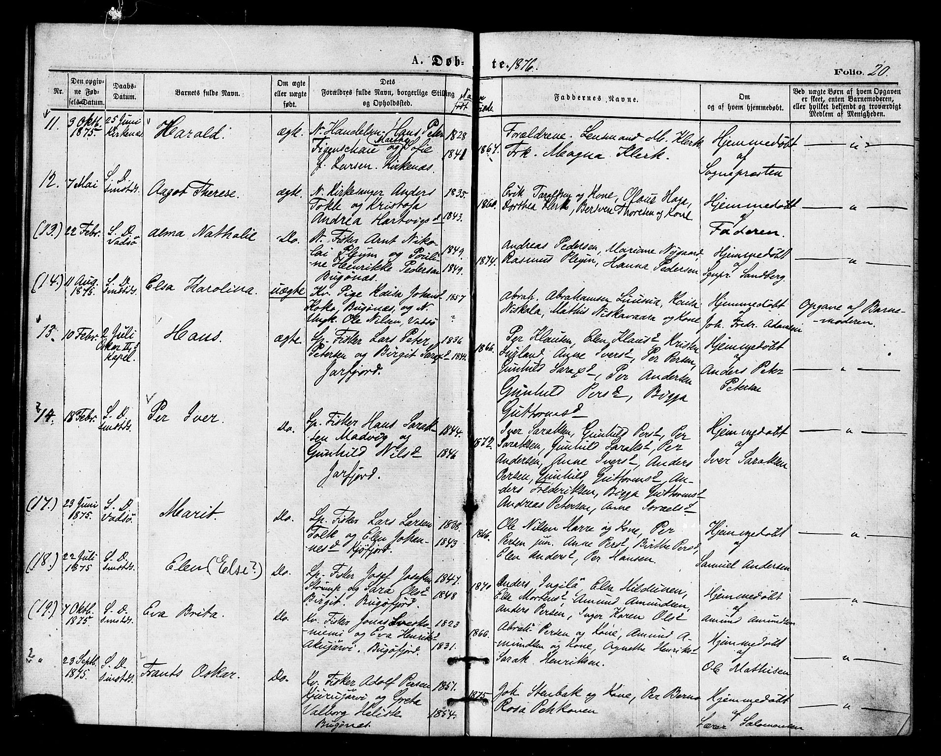 Sør-Varanger sokneprestkontor, AV/SATØ-S-1331/H/Ha/L0002kirke: Parish register (official) no. 2, 1873-1877, p. 20