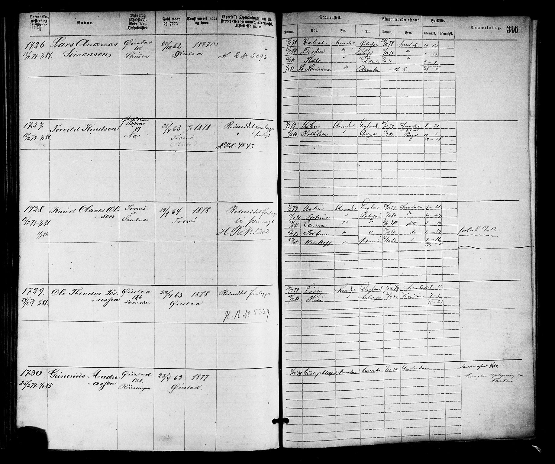 Arendal mønstringskrets, SAK/2031-0012/F/Fa/L0002: Annotasjonsrulle nr 1-1910 med register, S-2, 1868-1880, p. 379