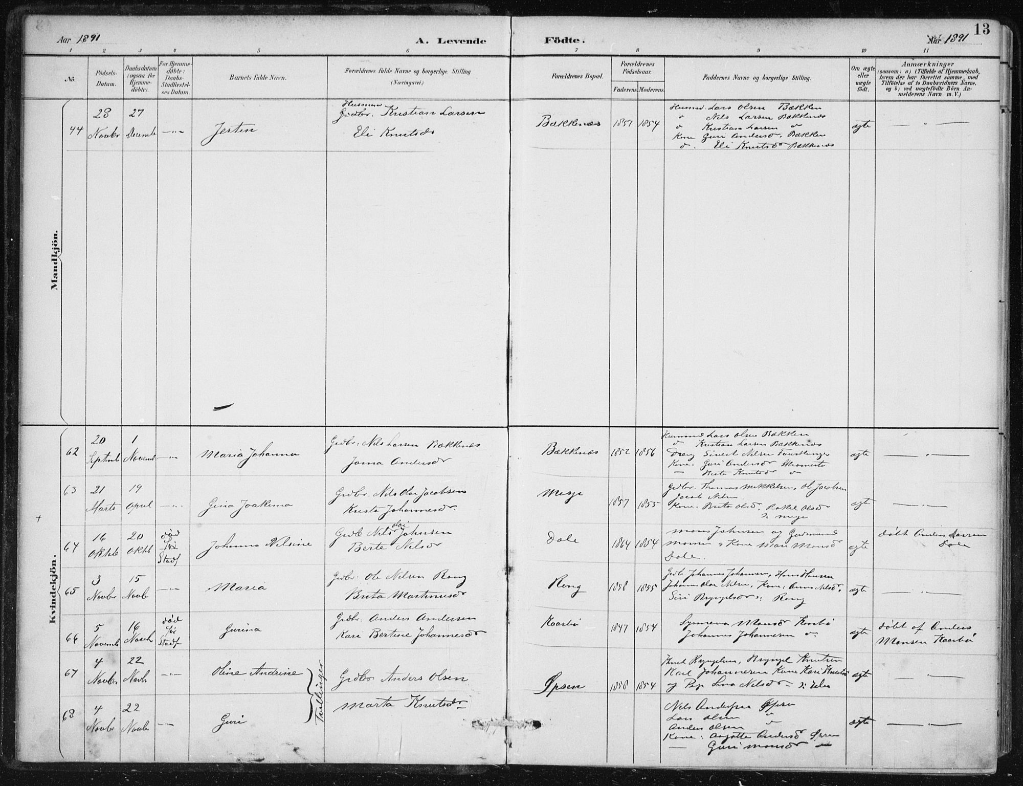 Herdla Sokneprestembete, AV/SAB-A-75701/H/Haa: Parish register (official) no. A 4, 1891-1905, p. 13