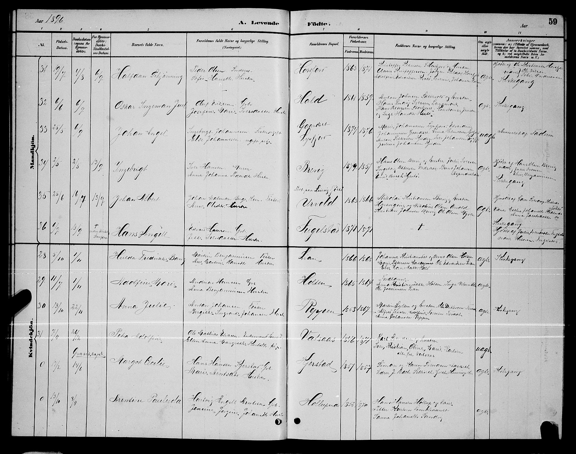 Ministerialprotokoller, klokkerbøker og fødselsregistre - Nordland, SAT/A-1459/810/L0160: Parish register (copy) no. 810C03, 1884-1896, p. 59