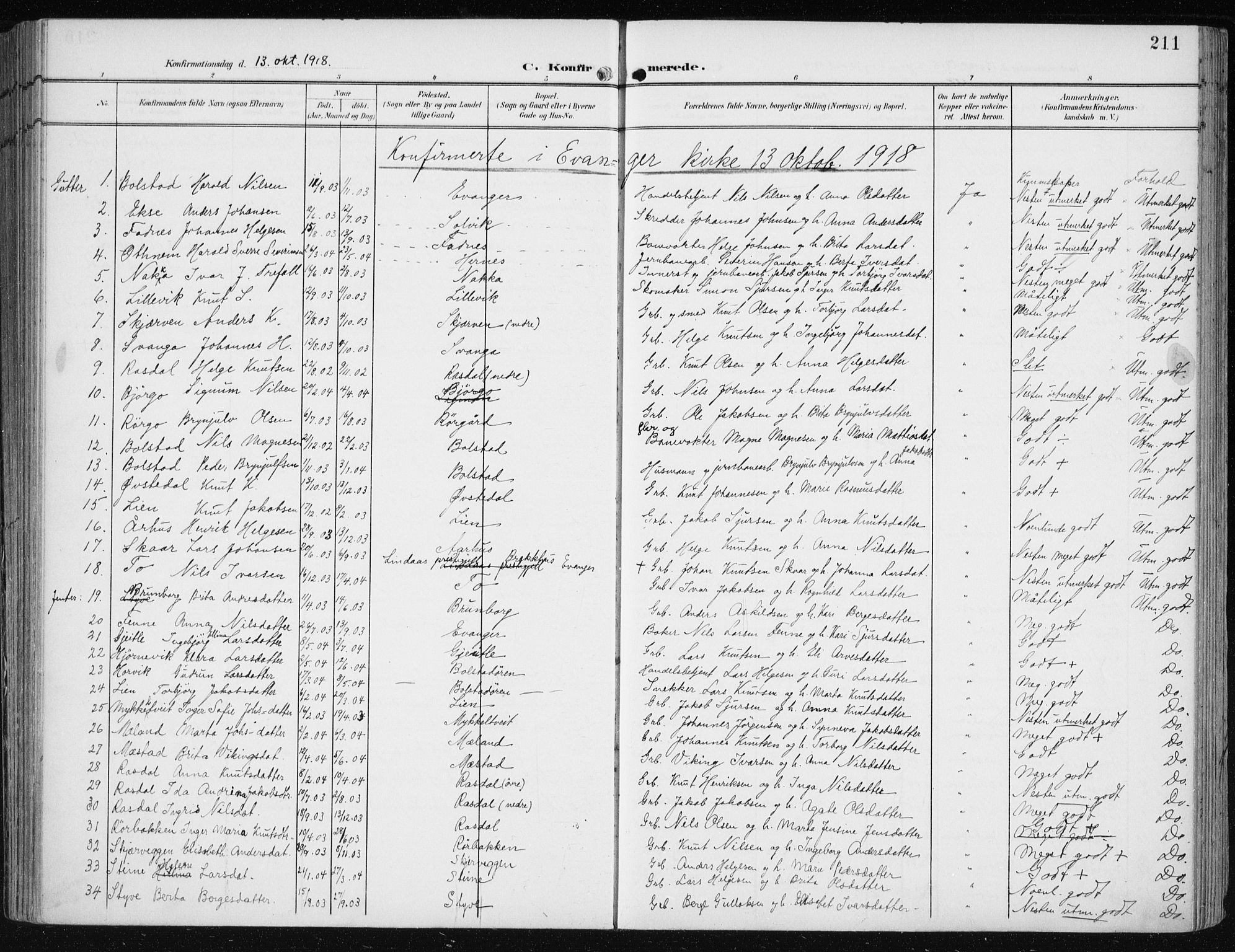 Evanger sokneprestembete, AV/SAB-A-99924: Parish register (official) no. A  3, 1900-1930, p. 211