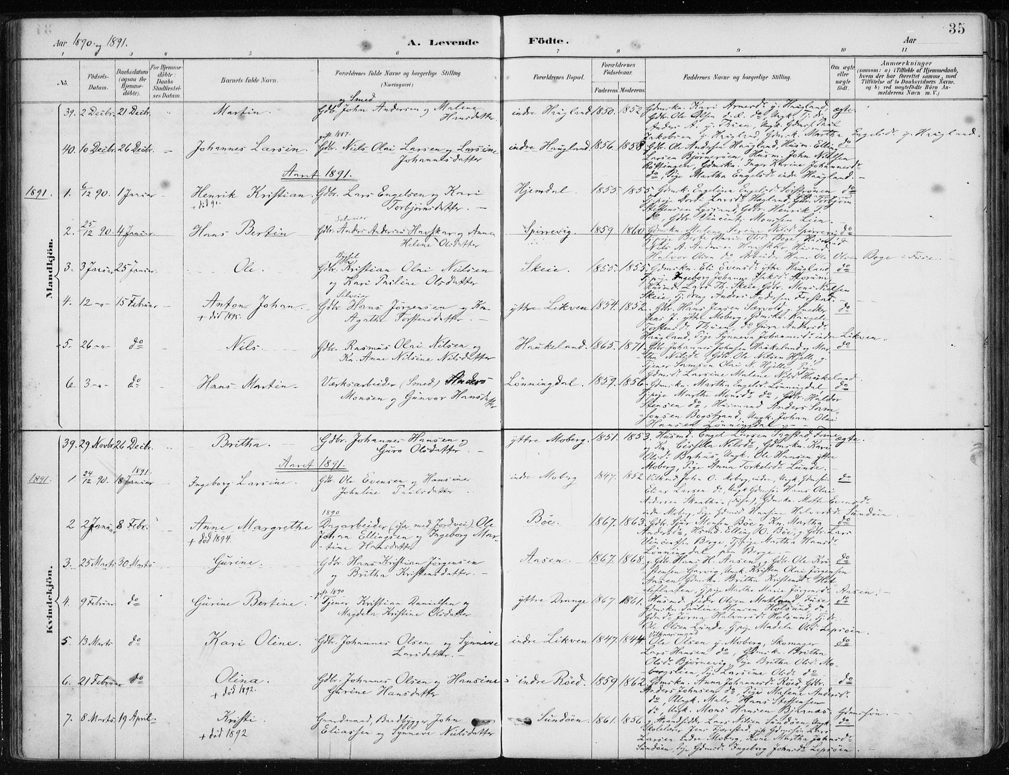Os sokneprestembete, SAB/A-99929: Parish register (official) no. B 1, 1885-1902, p. 35