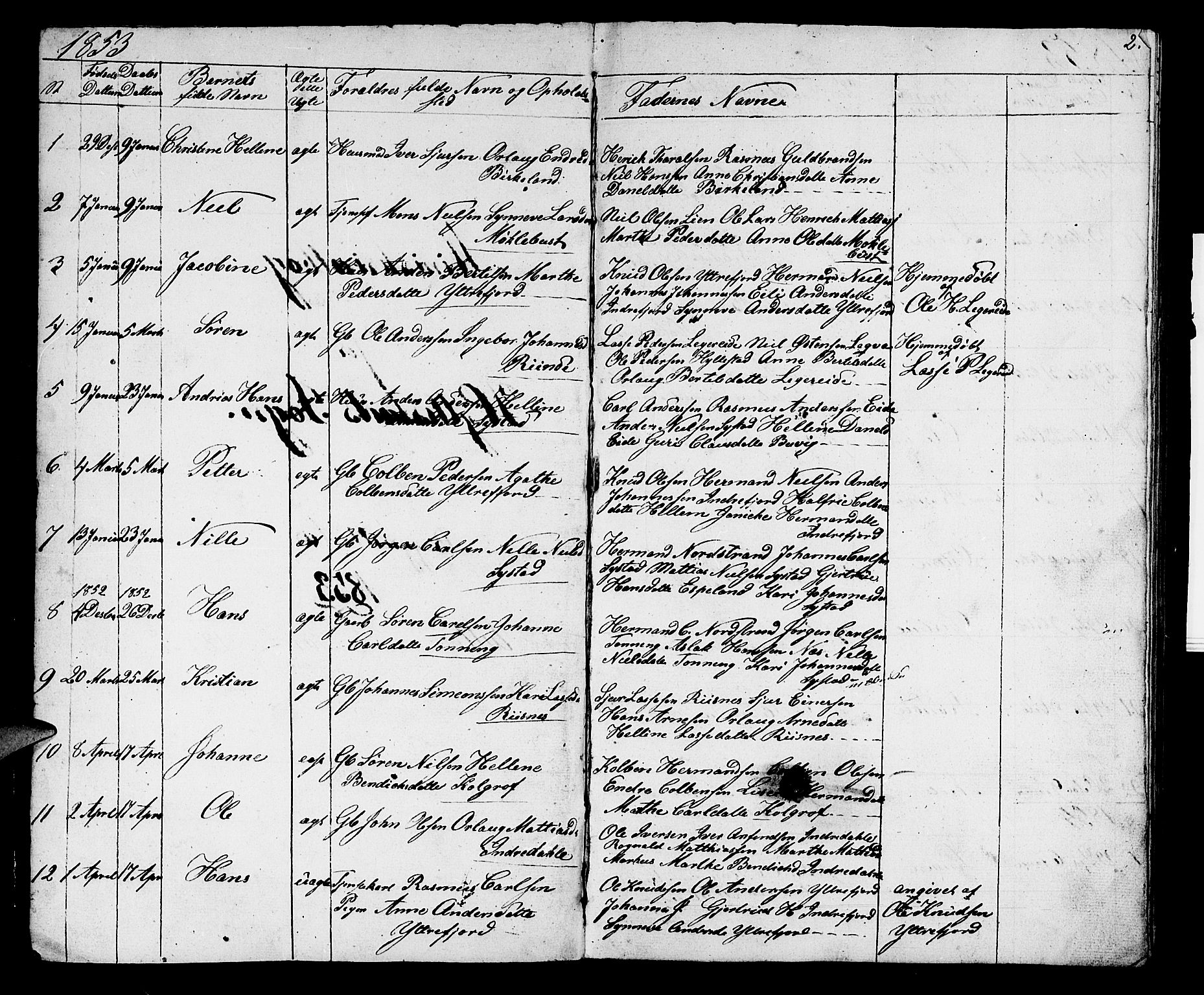 Hyllestad sokneprestembete, AV/SAB-A-80401: Parish register (copy) no. A 1, 1853-1875, p. 2