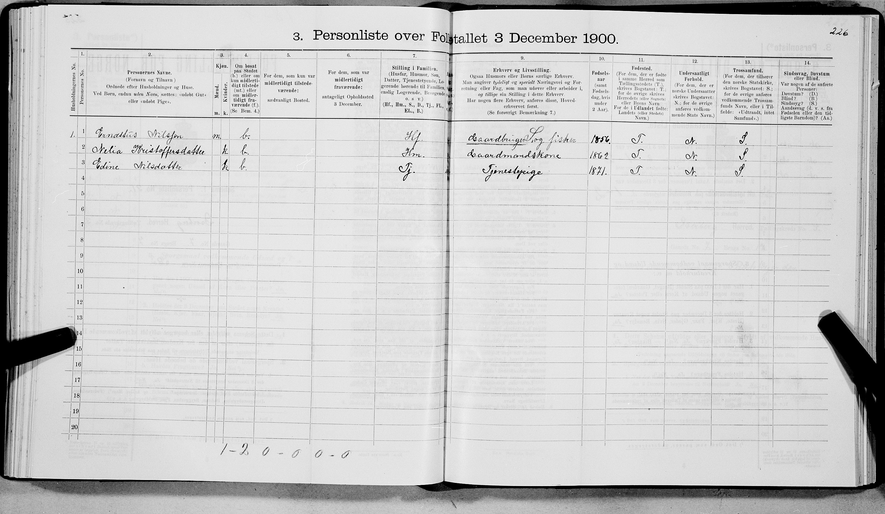 SAT, 1900 census for Dverberg, 1900, p. 257