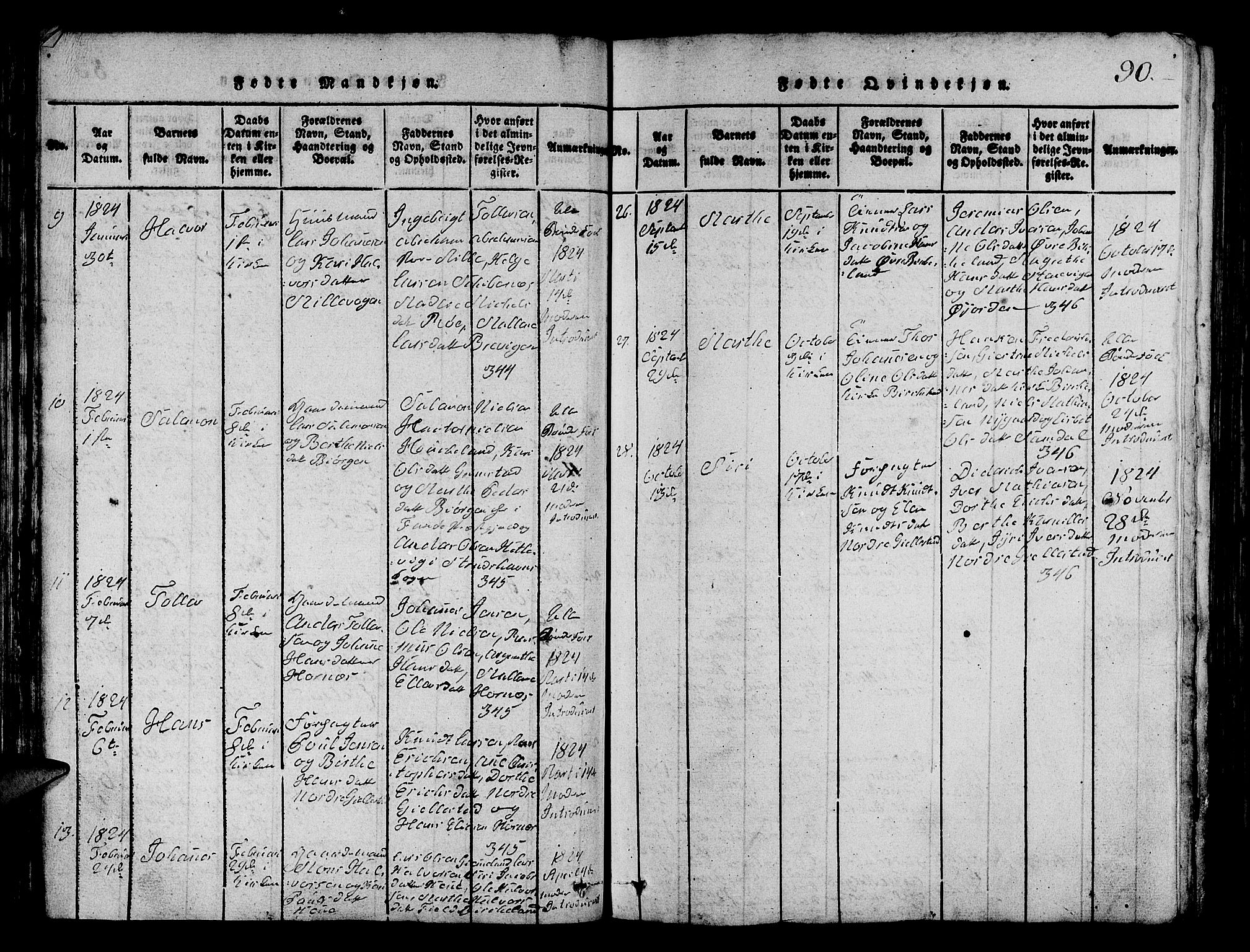 Fana Sokneprestembete, AV/SAB-A-75101/H/Hab/Haba/L0001: Parish register (copy) no. A 1, 1816-1836, p. 90