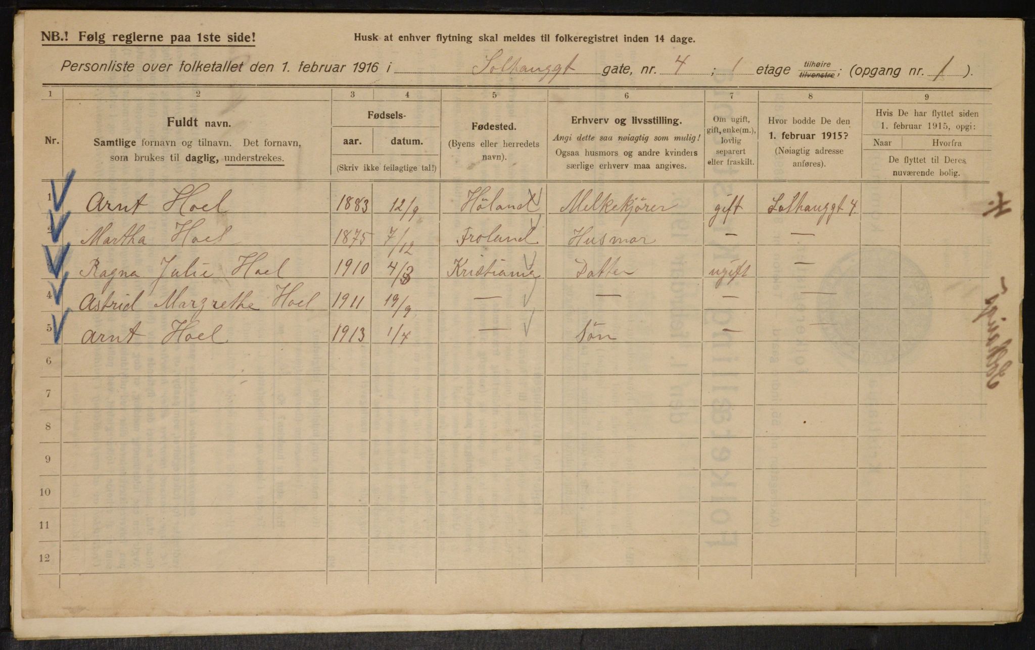 OBA, Municipal Census 1916 for Kristiania, 1916, p. 101899