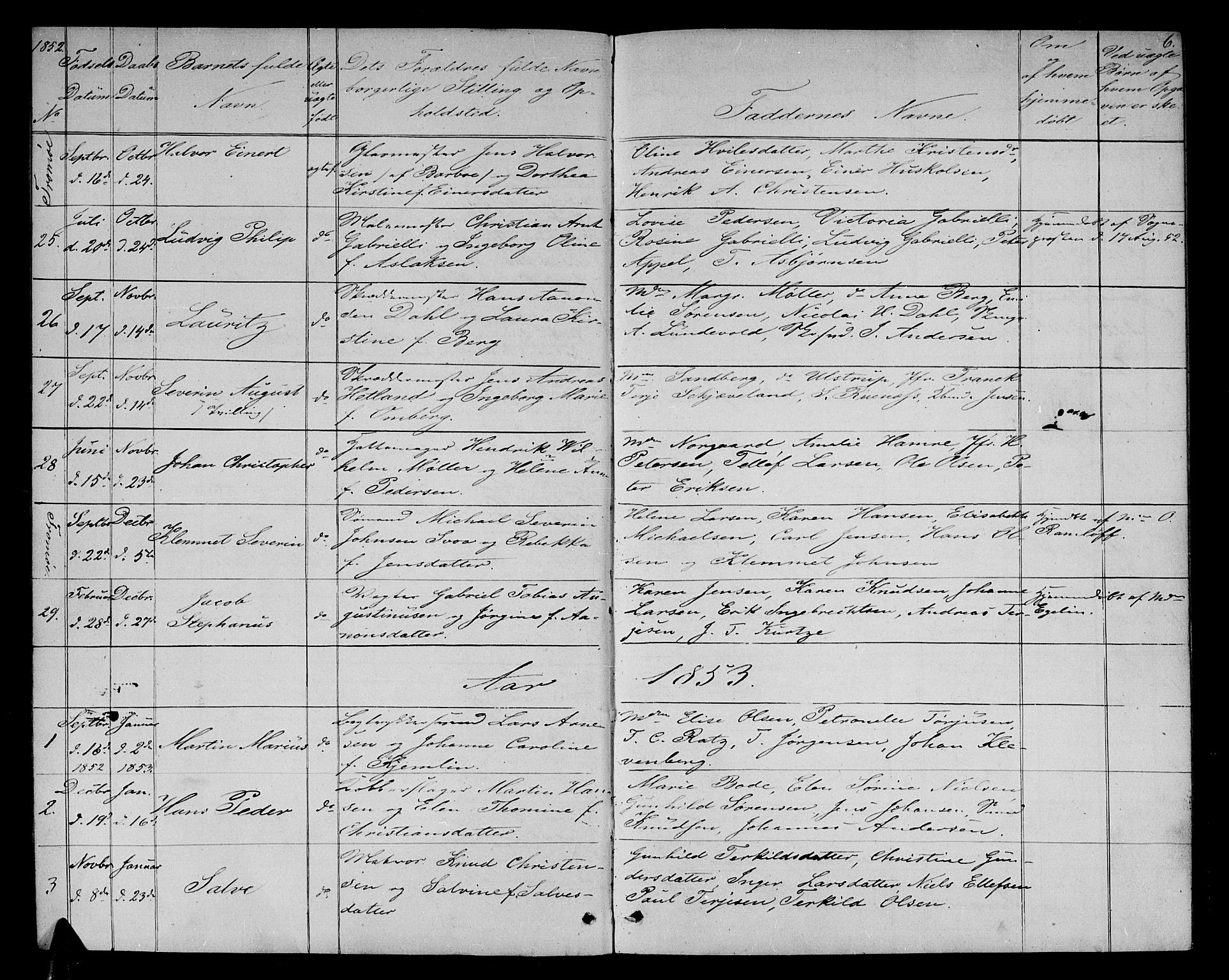 Arendal sokneprestkontor, Trefoldighet, SAK/1111-0040/F/Fb/L0003: Parish register (copy) no. B 3, 1851-1860, p. 6