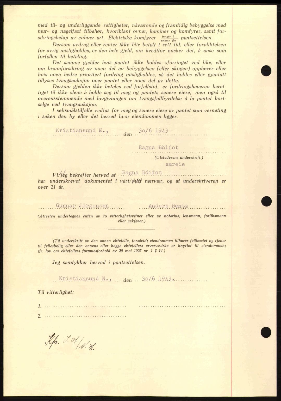 Nordmøre sorenskriveri, AV/SAT-A-4132/1/2/2Ca: Mortgage book no. B90, 1942-1943, Diary no: : 1577/1943