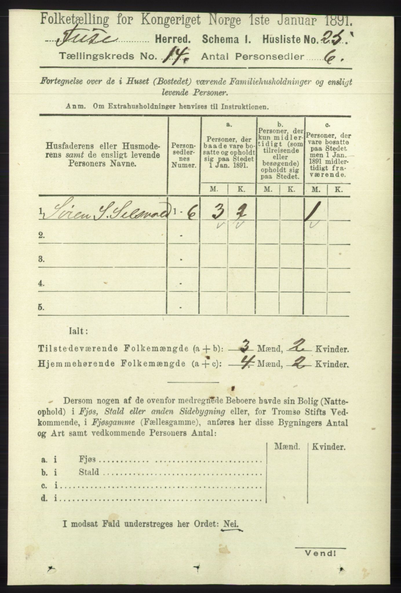 RA, 1891 census for 1241 Fusa, 1891, p. 3166