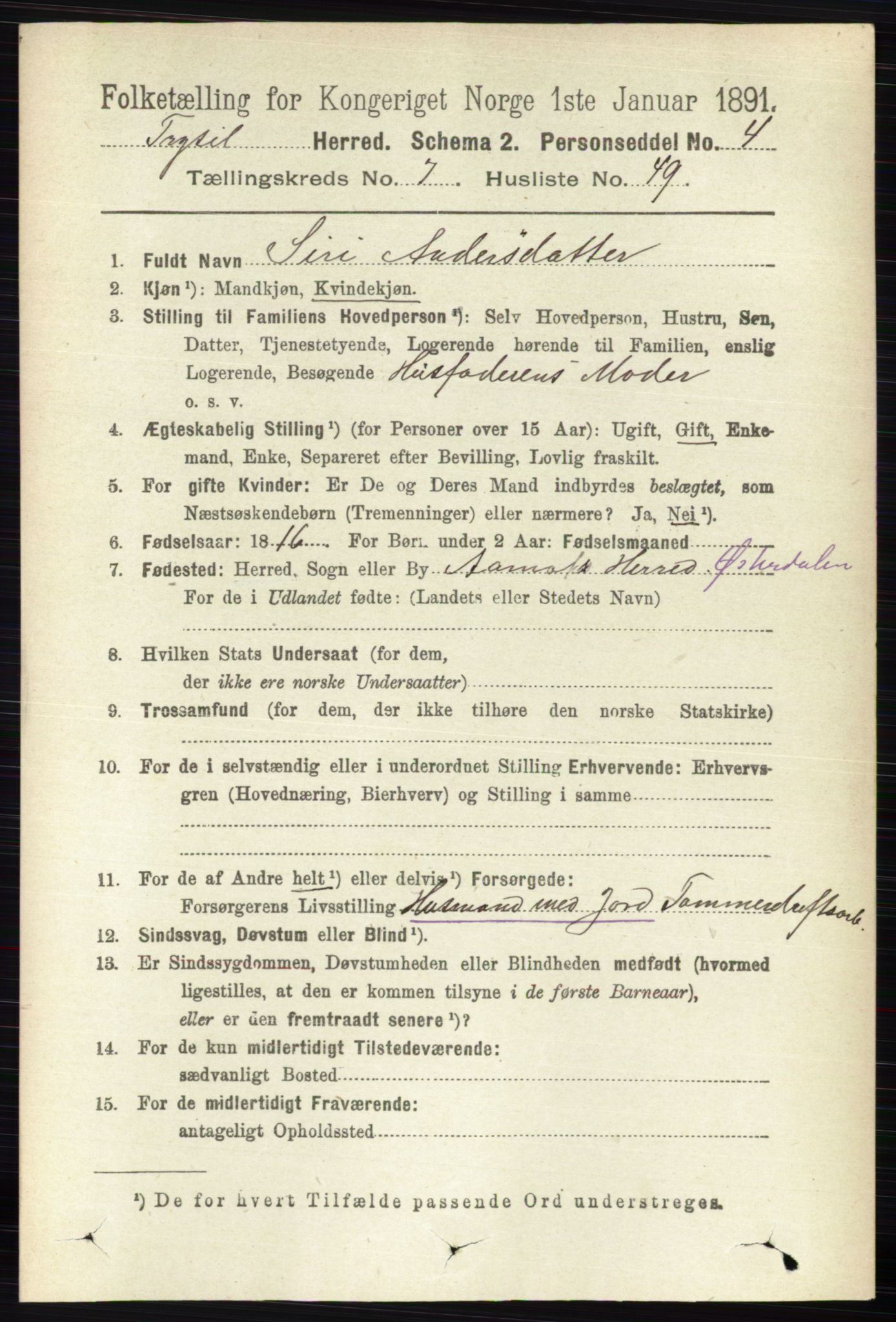 RA, 1891 census for 0428 Trysil, 1891, p. 3456