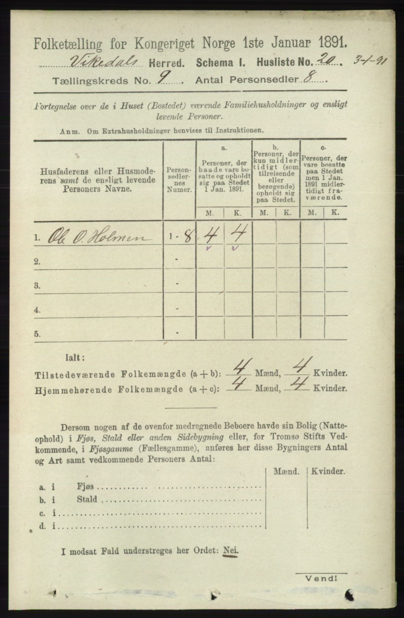 RA, 1891 census for 1157 Vikedal, 1891, p. 2363