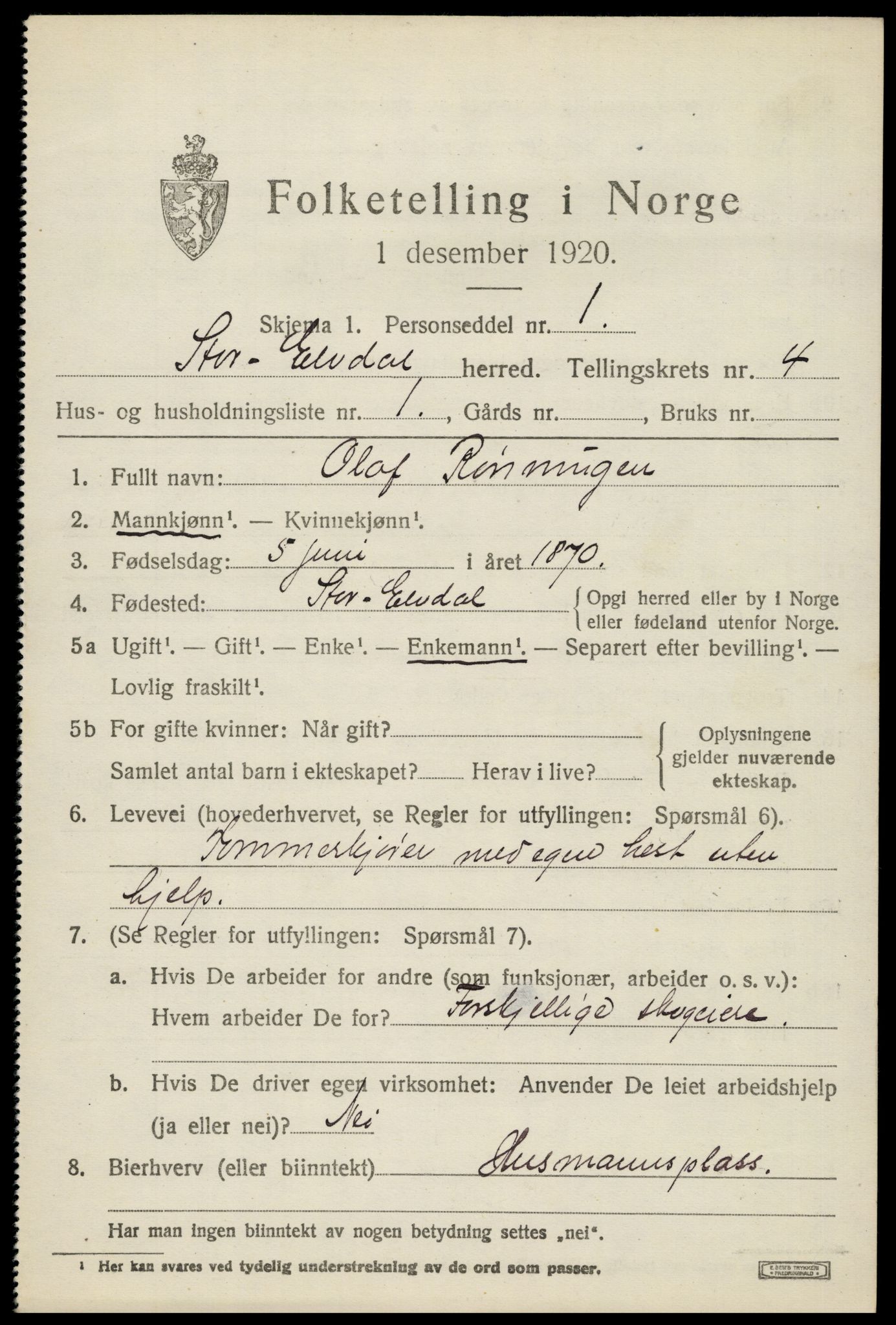 SAH, 1920 census for Stor-Elvdal, 1920, p. 3500