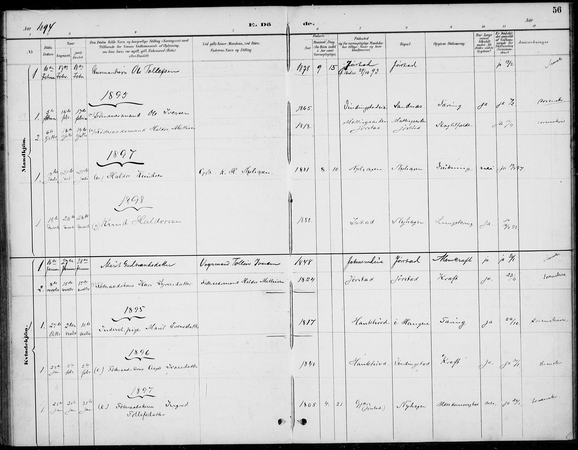 Øystre Slidre prestekontor, SAH/PREST-138/H/Ha/Haa/L0005: Parish register (official) no. 5, 1887-1916, p. 56