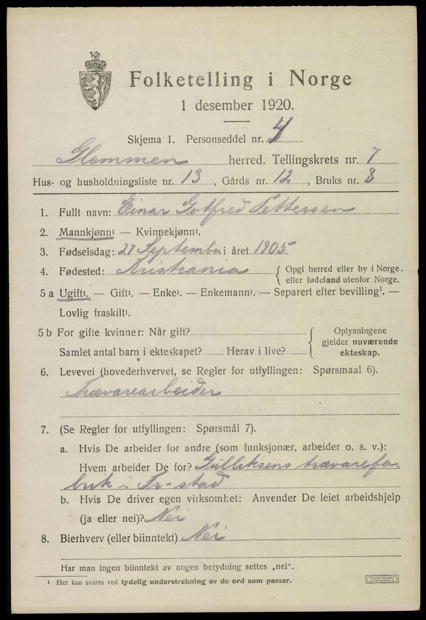 SAO, 1920 census for Glemmen, 1920, p. 23747