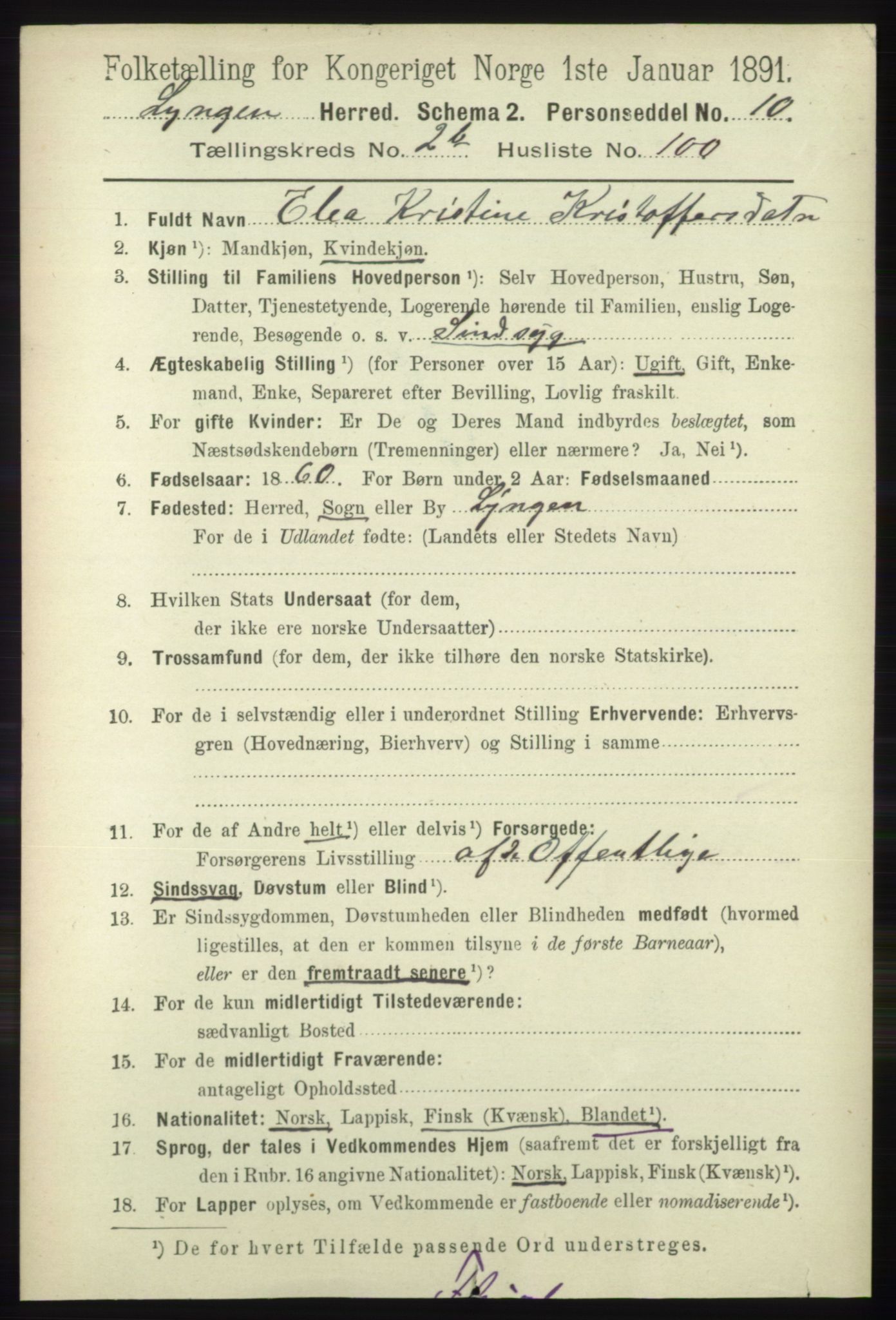 RA, 1891 census for 1938 Lyngen, 1891, p. 3067