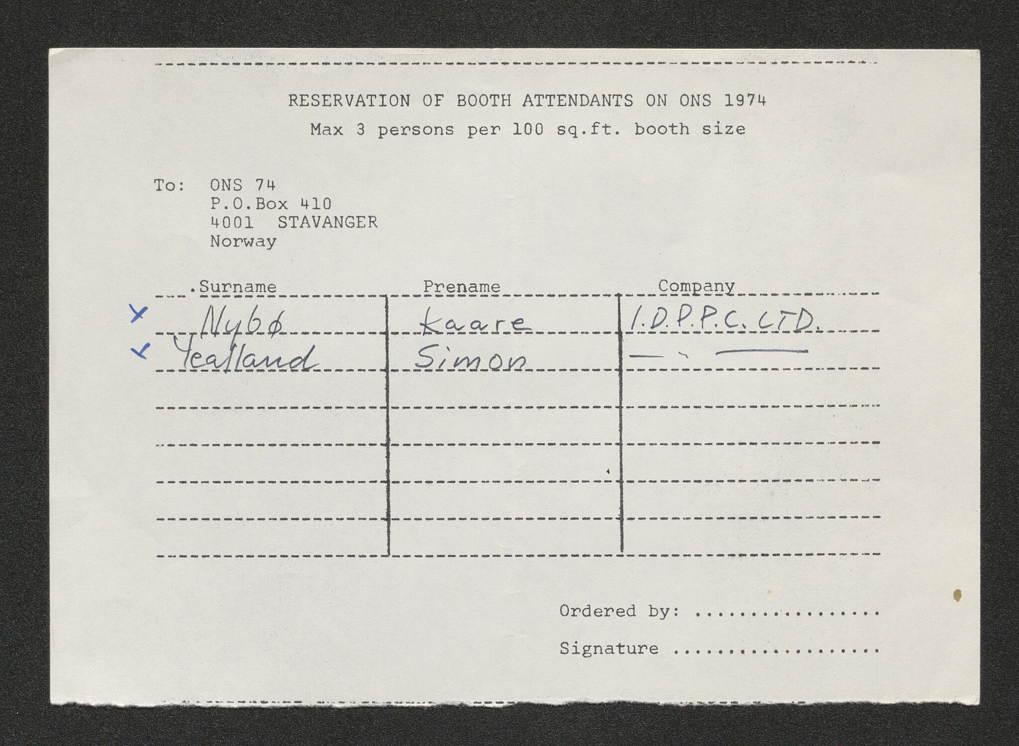 Pa 1716 - Stiftelsen Offshore Northern Seas, AV/SAST-A-102319/X/Xc/L0001: Invitasjonspakker ONS 74 og ONS 76, 1974-1976, p. 5