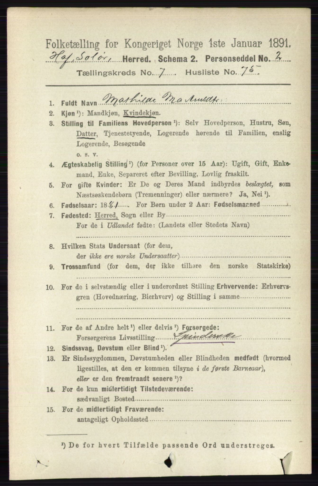 RA, 1891 census for 0424 Hof, 1891, p. 3141