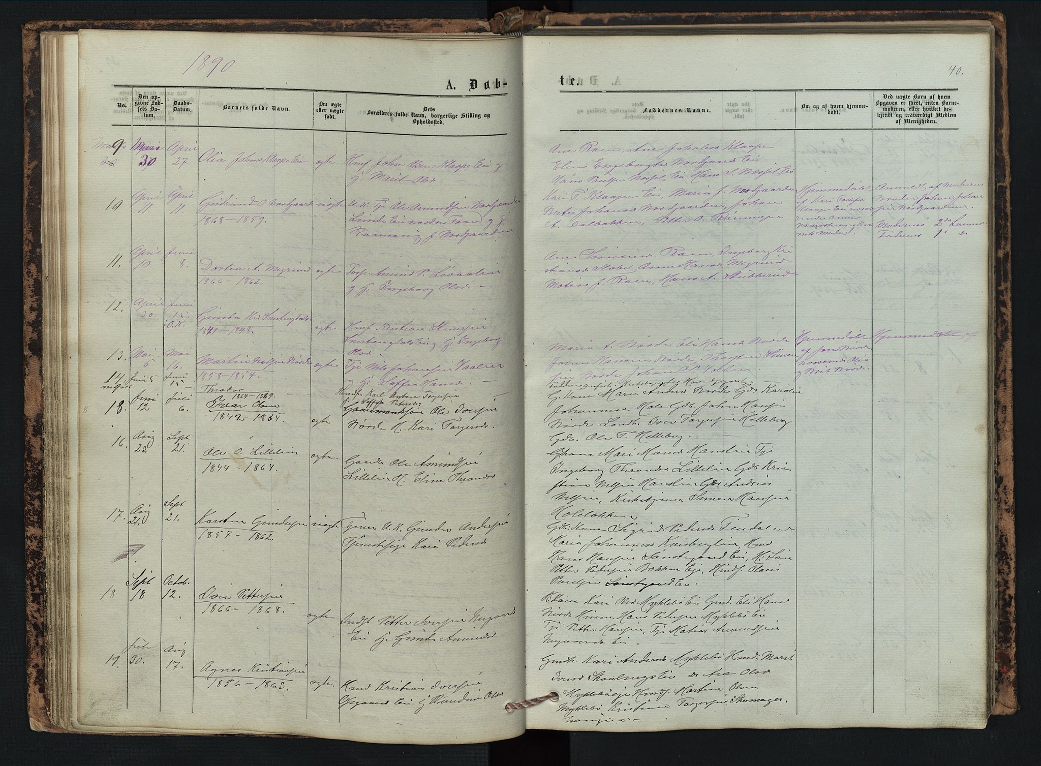 Vestre Gausdal prestekontor, SAH/PREST-094/H/Ha/Hab/L0002: Parish register (copy) no. 2, 1874-1897, p. 40