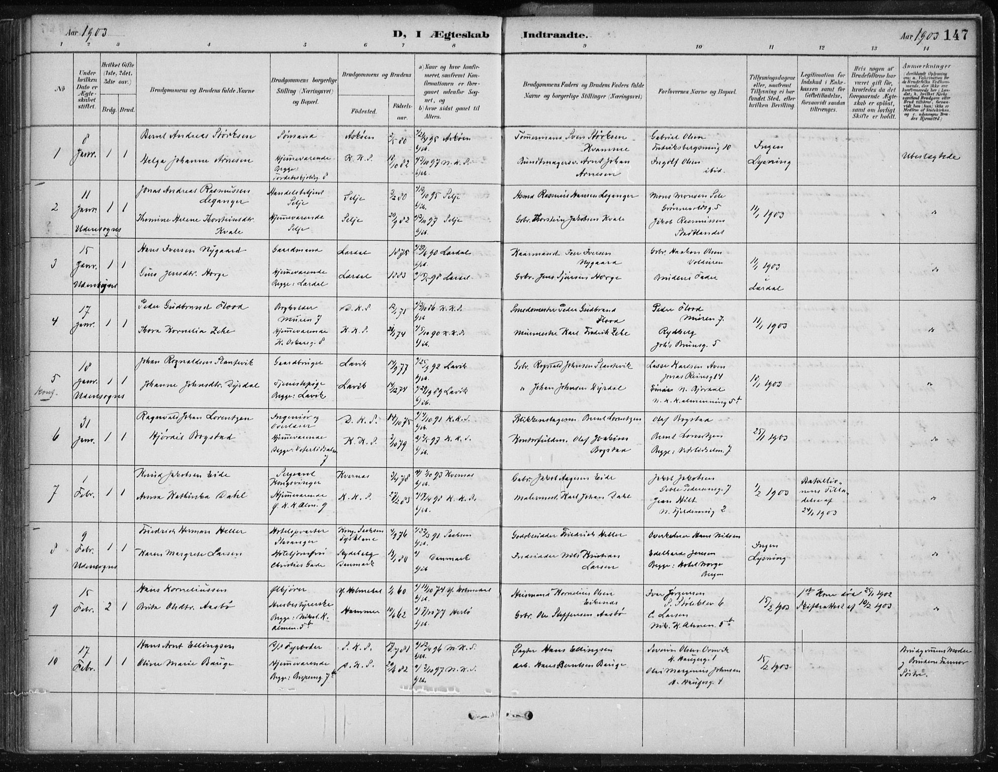 Korskirken sokneprestembete, SAB/A-76101/H/Hab: Parish register (copy) no. D 3, 1887-1906, p. 147