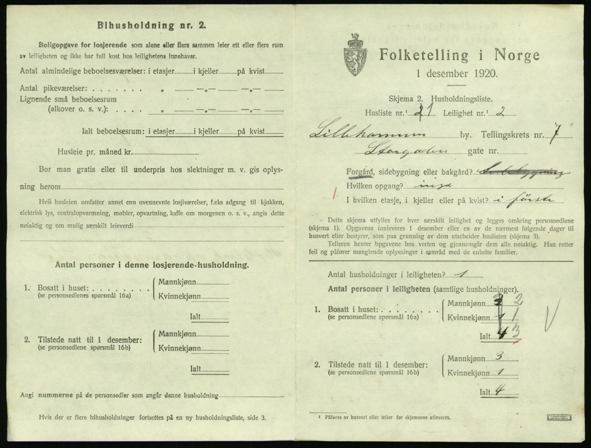 SAH, 1920 census for Lillehammer, 1920, p. 2588