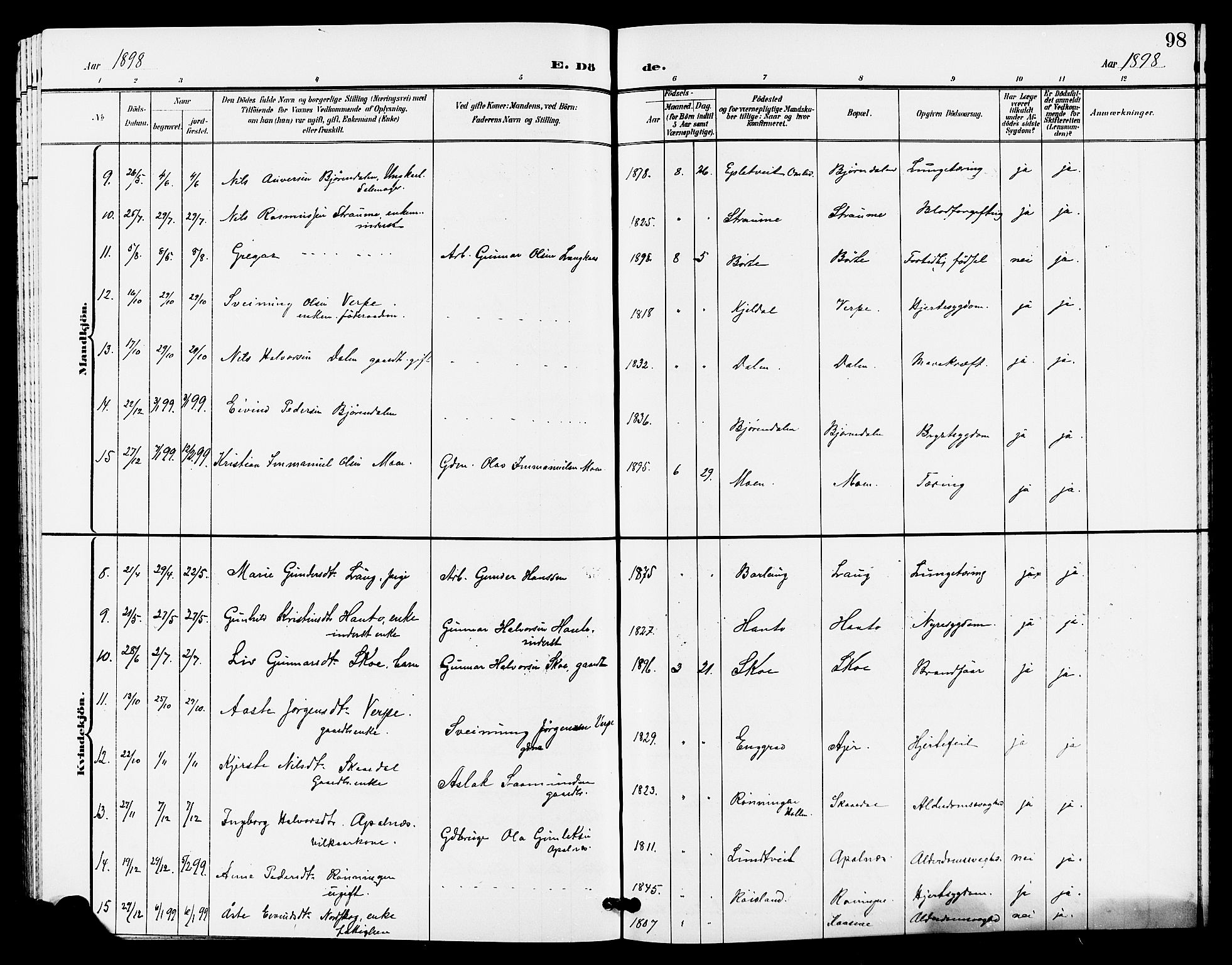 Lunde kirkebøker, SAKO/A-282/G/Ga/L0003: Parish register (copy) no. I 3, 1896-1905, p. 98