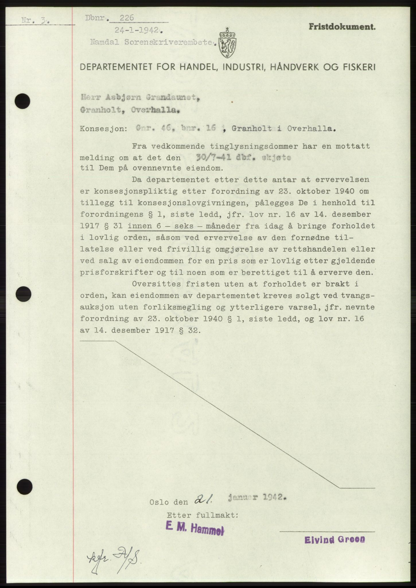 Namdal sorenskriveri, SAT/A-4133/1/2/2C: Mortgage book no. -, 1941-1942, Diary no: : 226/1942