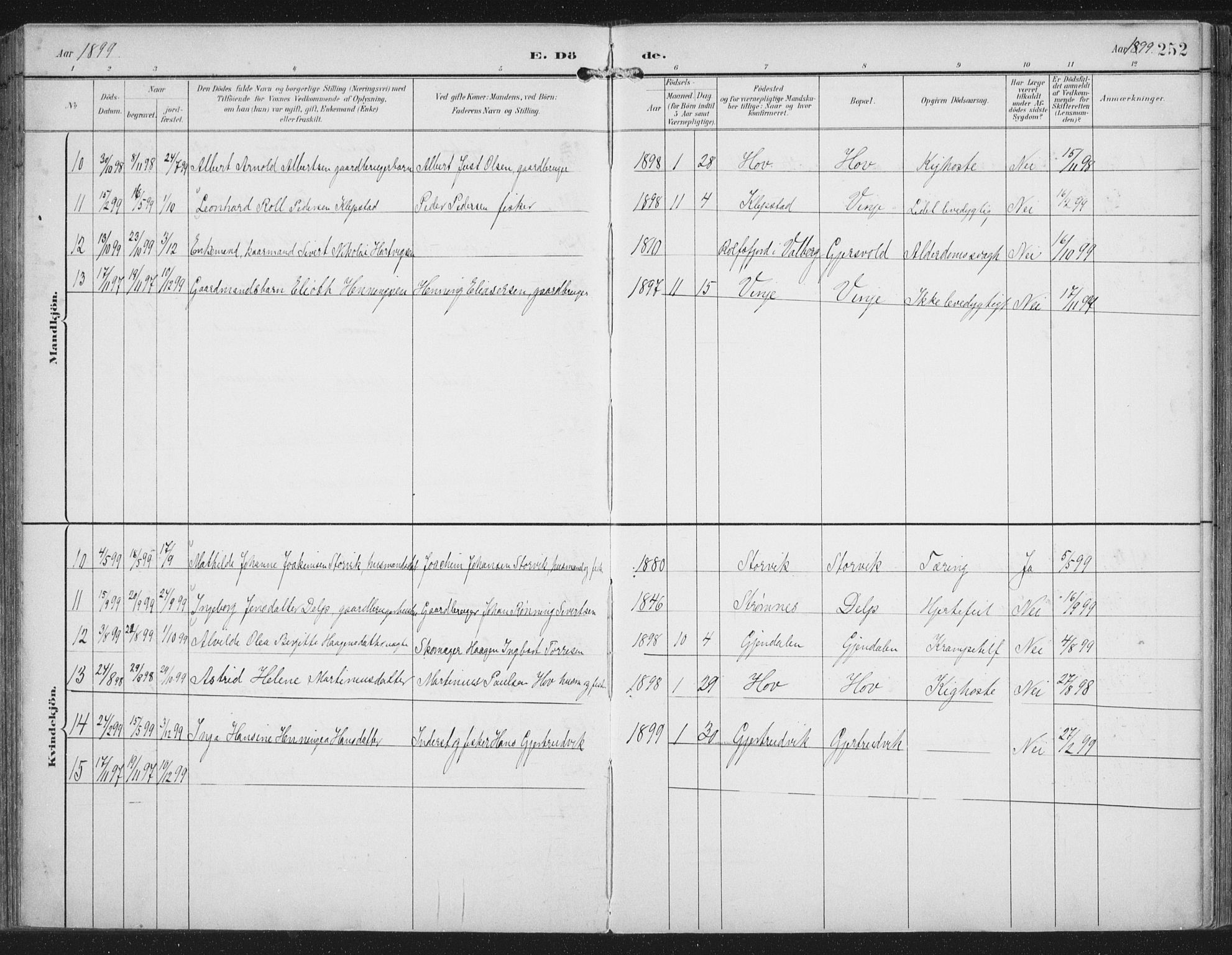 Ministerialprotokoller, klokkerbøker og fødselsregistre - Nordland, SAT/A-1459/876/L1098: Parish register (official) no. 876A04, 1896-1915, p. 252