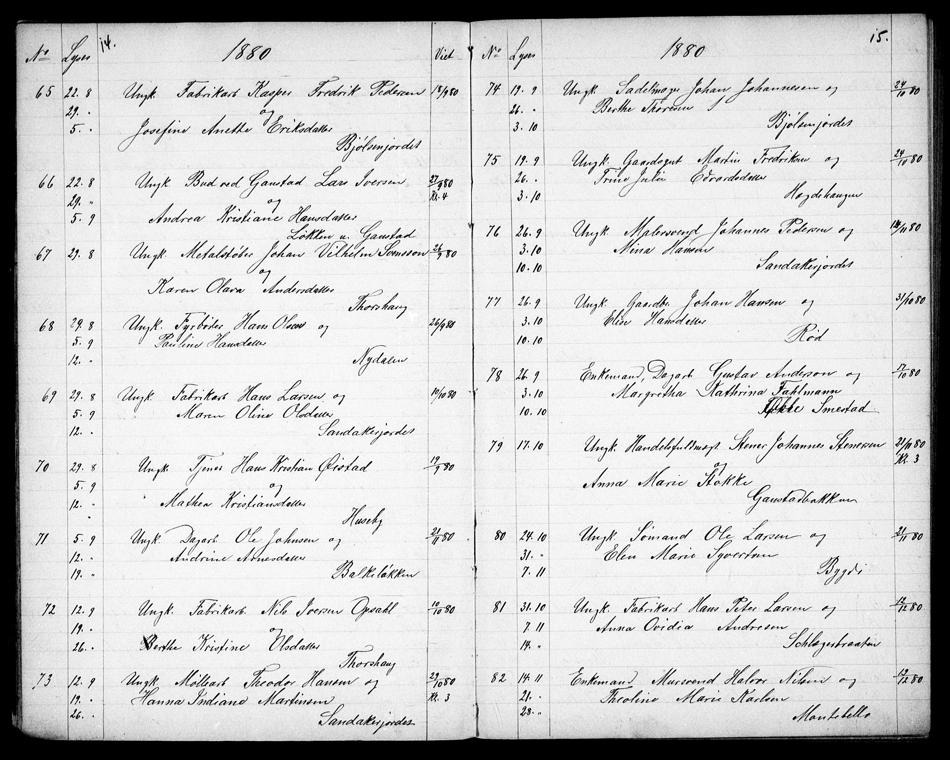 Vestre Aker prestekontor Kirkebøker, AV/SAO-A-10025/G/Ga/L0005: Parish register (copy) no. I 5, 1879-1901, p. 14-15